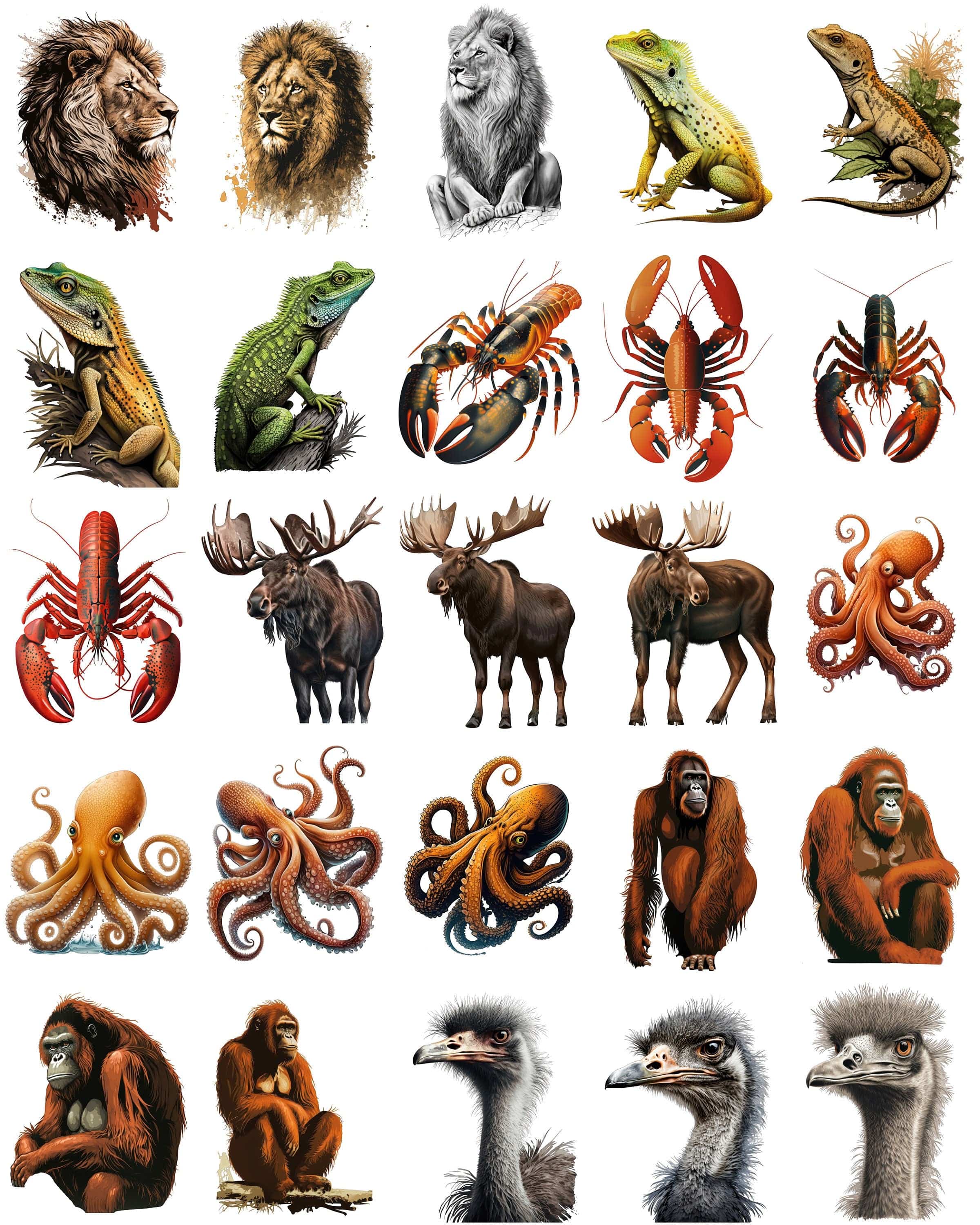 Make your designs come alive with our transparent animal set of 230 wildlife graphics, including jungle creature animals, Commercial use Digital Download Sumobundle