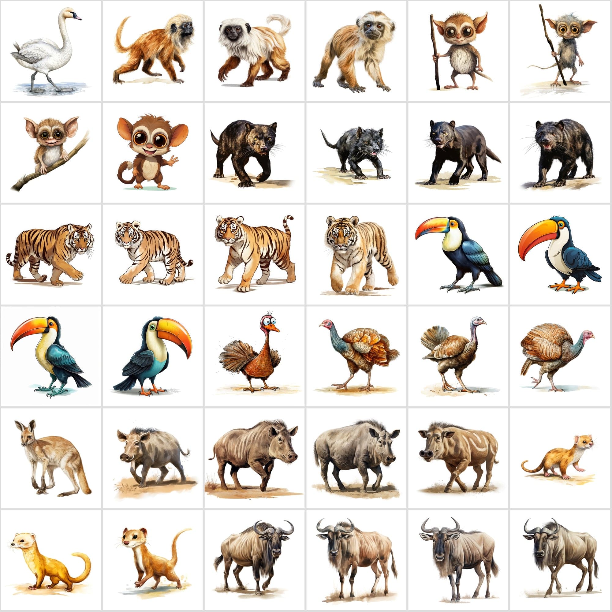 Mega Bundle: 480 Adorable Young Animal Illustrations, Transparent Background - Perfect for Crafts & Design Digital Download Sumobundle