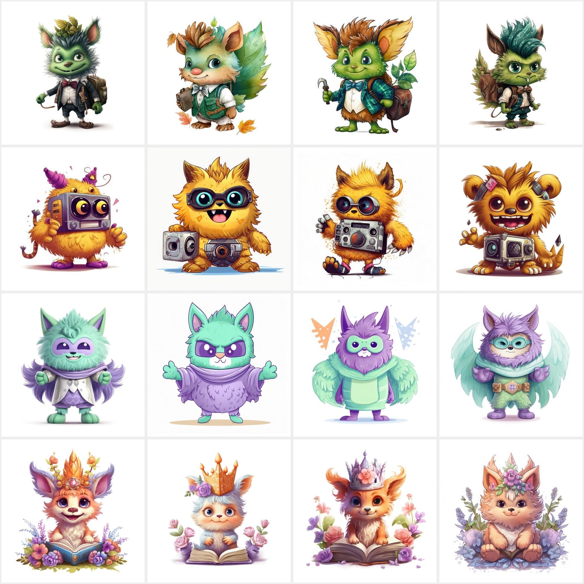 Mega Bundle of Joyful Monsters Digital PNG Images – 160 Creatively Designed Graphics with Commercial Use Rights Digital Download Sumobundle