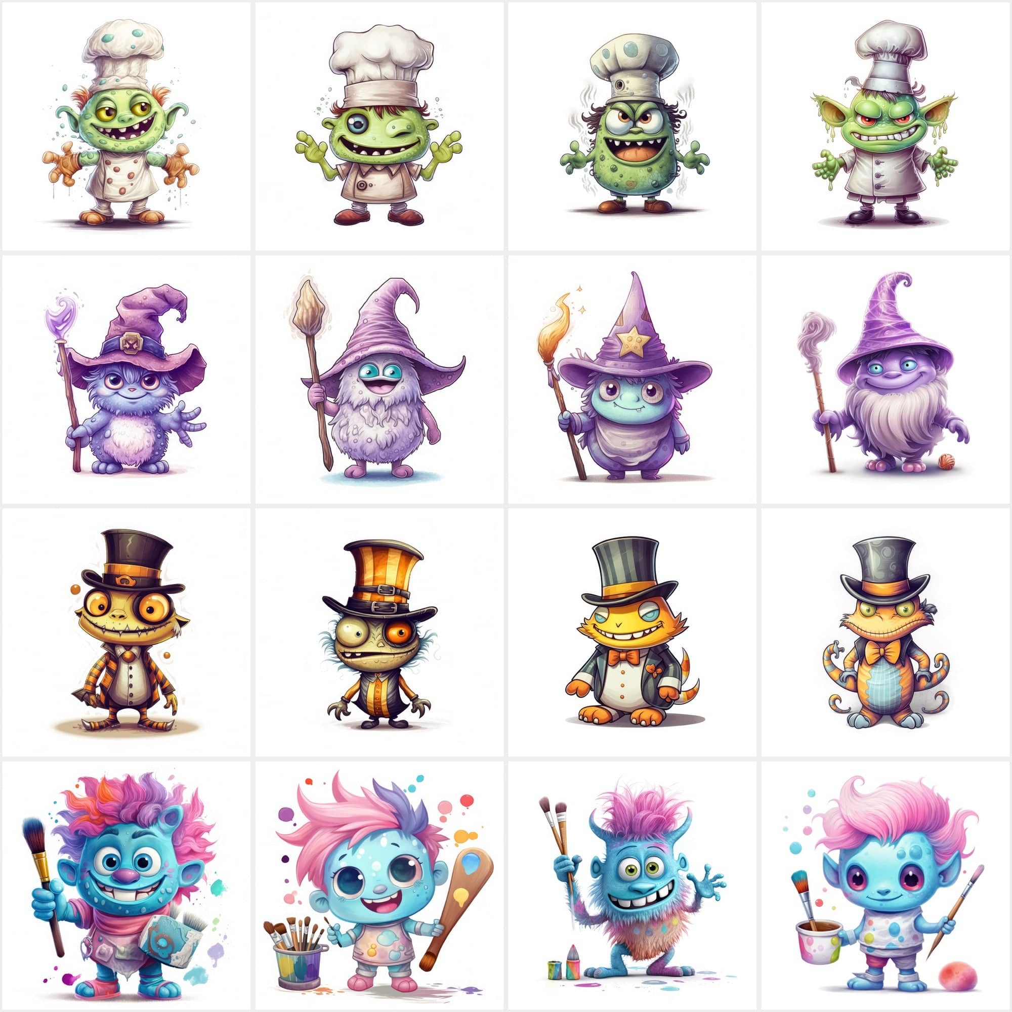 Mega Bundle of Joyful Monsters Digital PNG Images – 160 Creatively Designed Graphics with Commercial Use Rights Digital Download Sumobundle