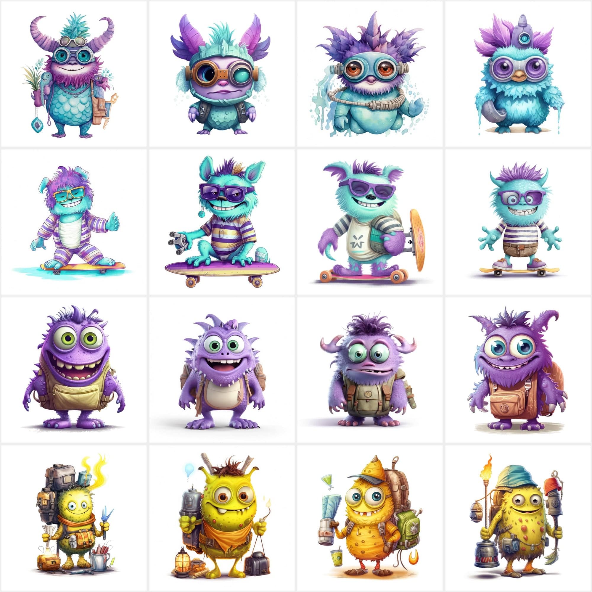 Mega Bundle of Joyful Monsters Digital PNG Images – 160 Creatively Designed Graphics with Commercial Use Rights Digital Download Sumobundle