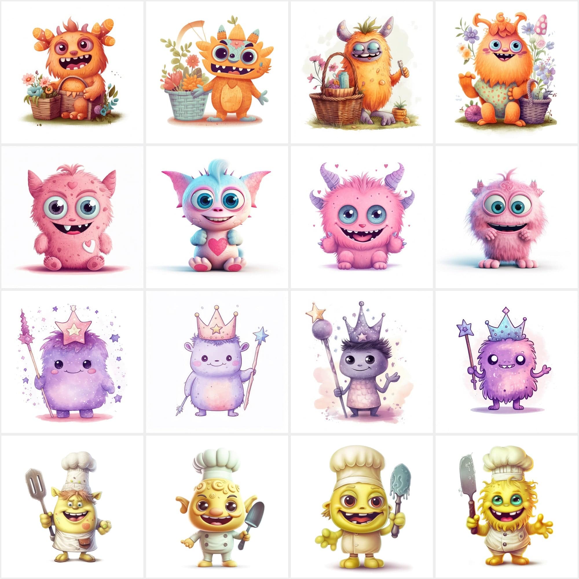 Mega Bundle of Joyful Monsters Digital PNG Images – 160 Creatively Designed Graphics with Commercial Use Rights Digital Download Sumobundle