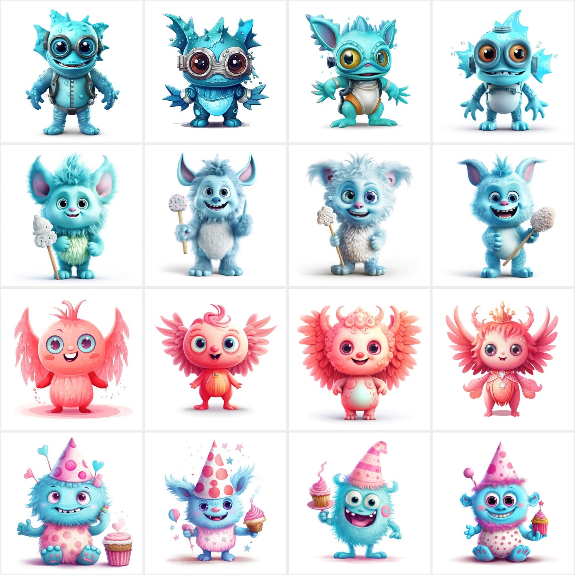 Mega Bundle of Joyful Monsters Digital PNG Images – 160 Creatively Designed Graphics with Commercial Use Rights Digital Download Sumobundle