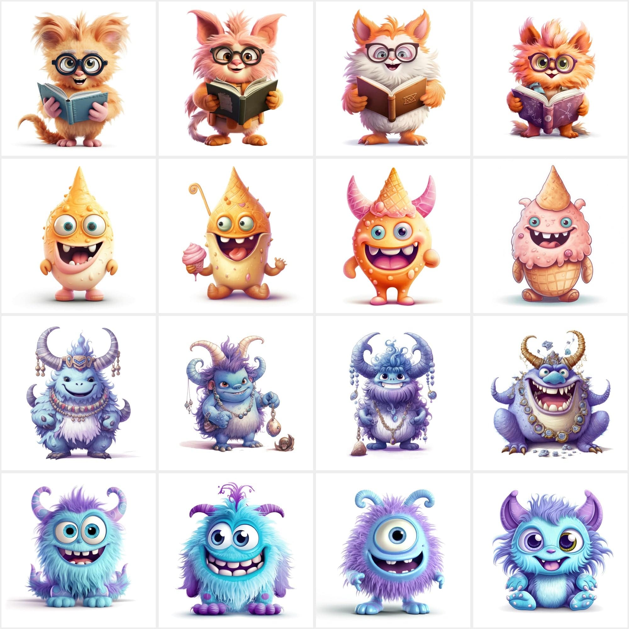 Mega Bundle of Joyful Monsters Digital PNG Images – 160 Creatively Designed Graphics with Commercial Use Rights Digital Download Sumobundle