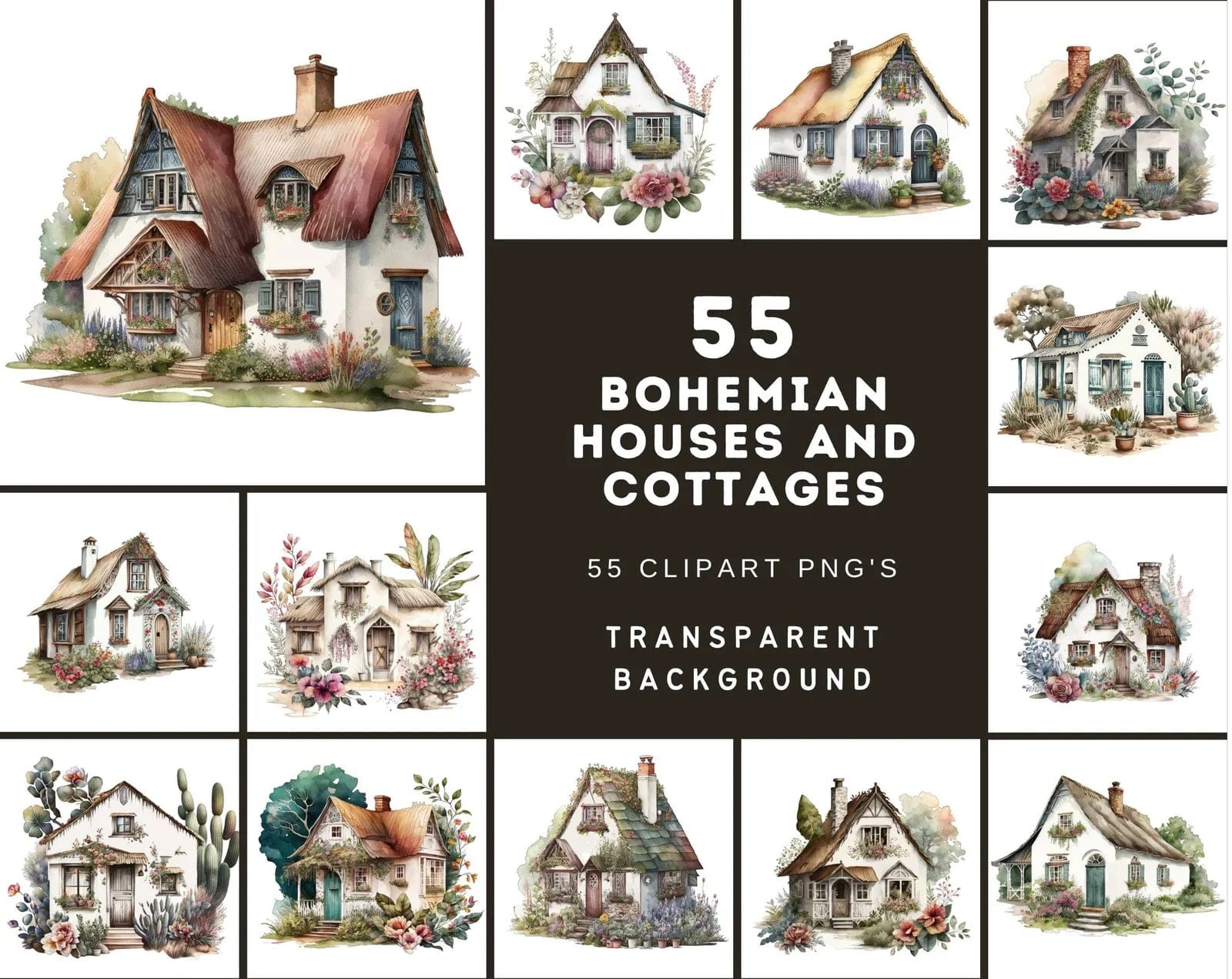 MEGA BUNDLE - The Ultimate Artistic Cottage & House Clipart Collection – 780 Images for Creative Projects Digital Download Sumobundle
