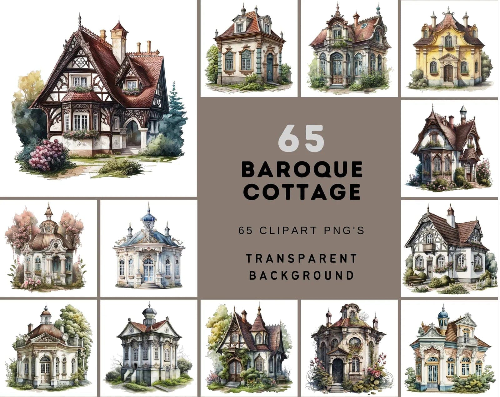 MEGA BUNDLE - The Ultimate Artistic Cottage & House Clipart Collection – 780 Images for Creative Projects Digital Download Sumobundle