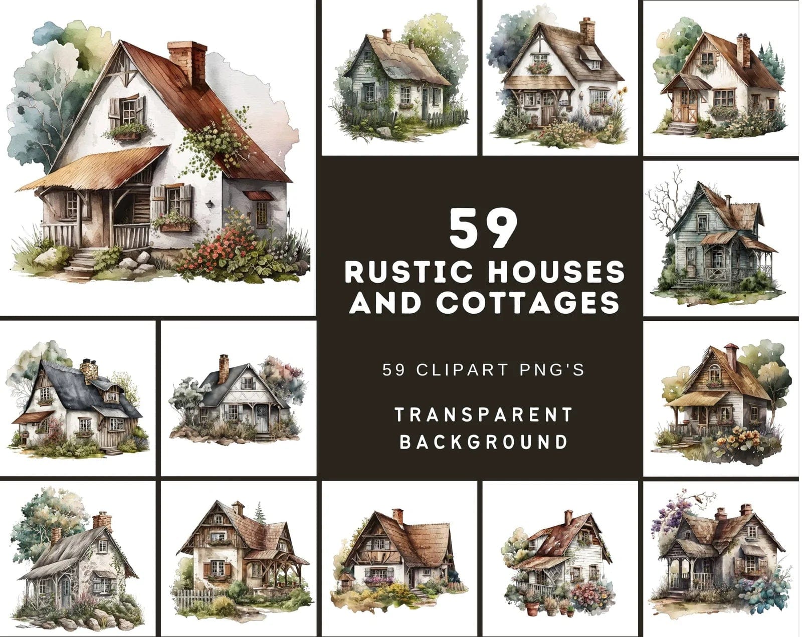MEGA BUNDLE - The Ultimate Artistic Cottage & House Clipart Collection – 780 Images for Creative Projects Digital Download Sumobundle