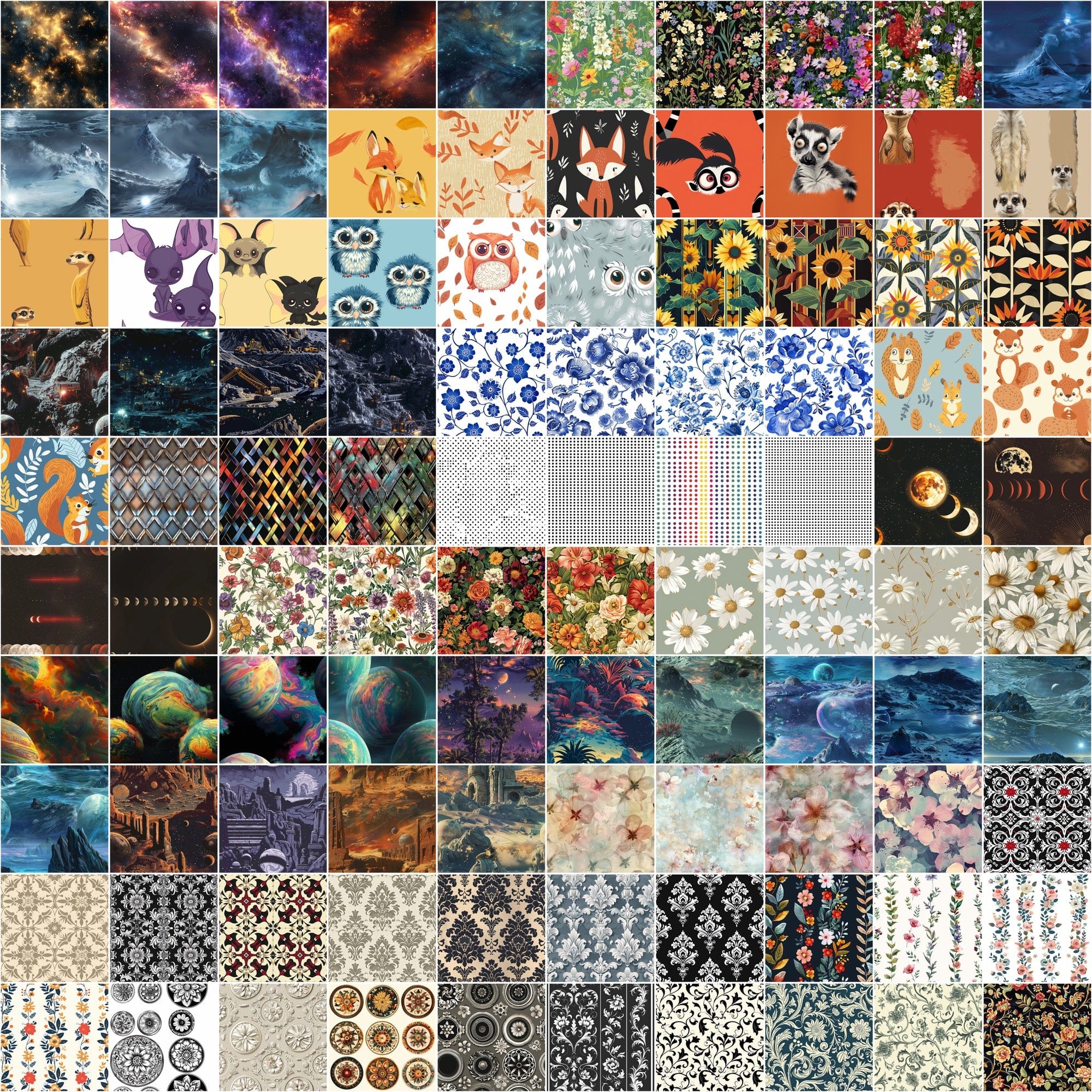 Mega Pattern Collection: 1080 Unique Designs Across Tech, Animals, Geometric, Abstract, and Floral Themes Digital Download Sumobundle