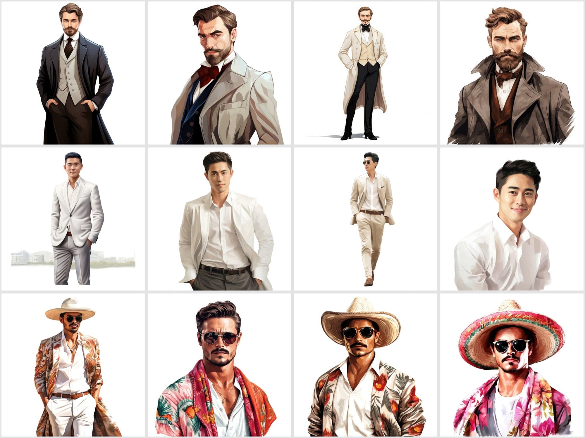 Men of the World: 120 High-Resolution, Commercial Use PNGs Showcasing Stylish Men from Diverse Cultures Digital Download Sumobundle