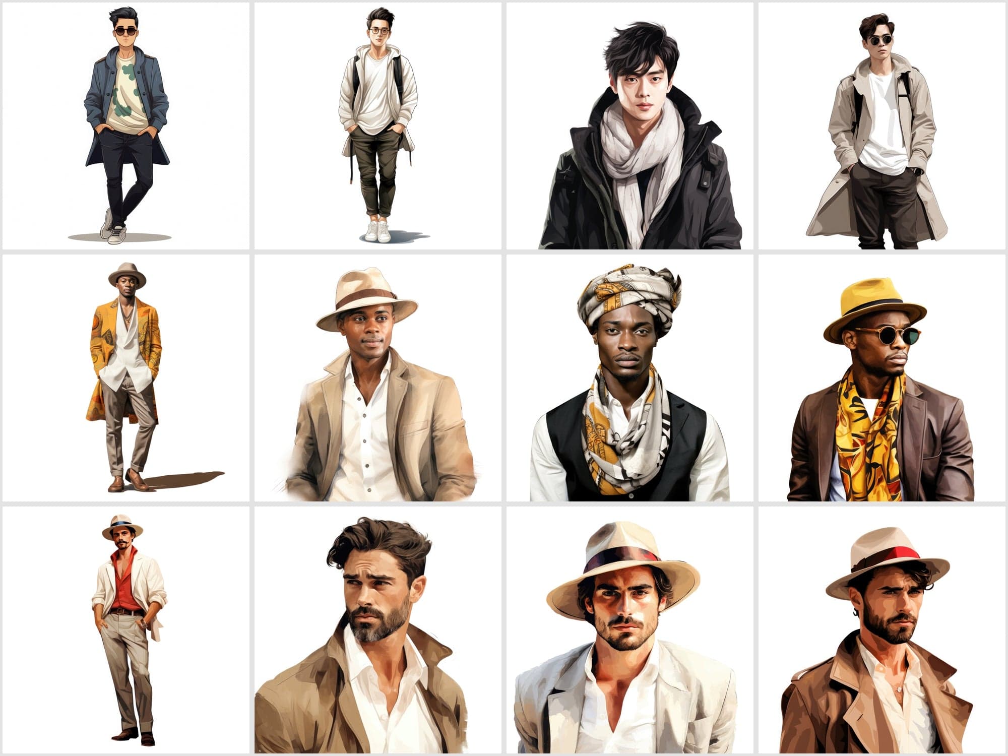 Men of the World: 120 High-Resolution, Commercial Use PNGs Showcasing Stylish Men from Diverse Cultures Digital Download Sumobundle