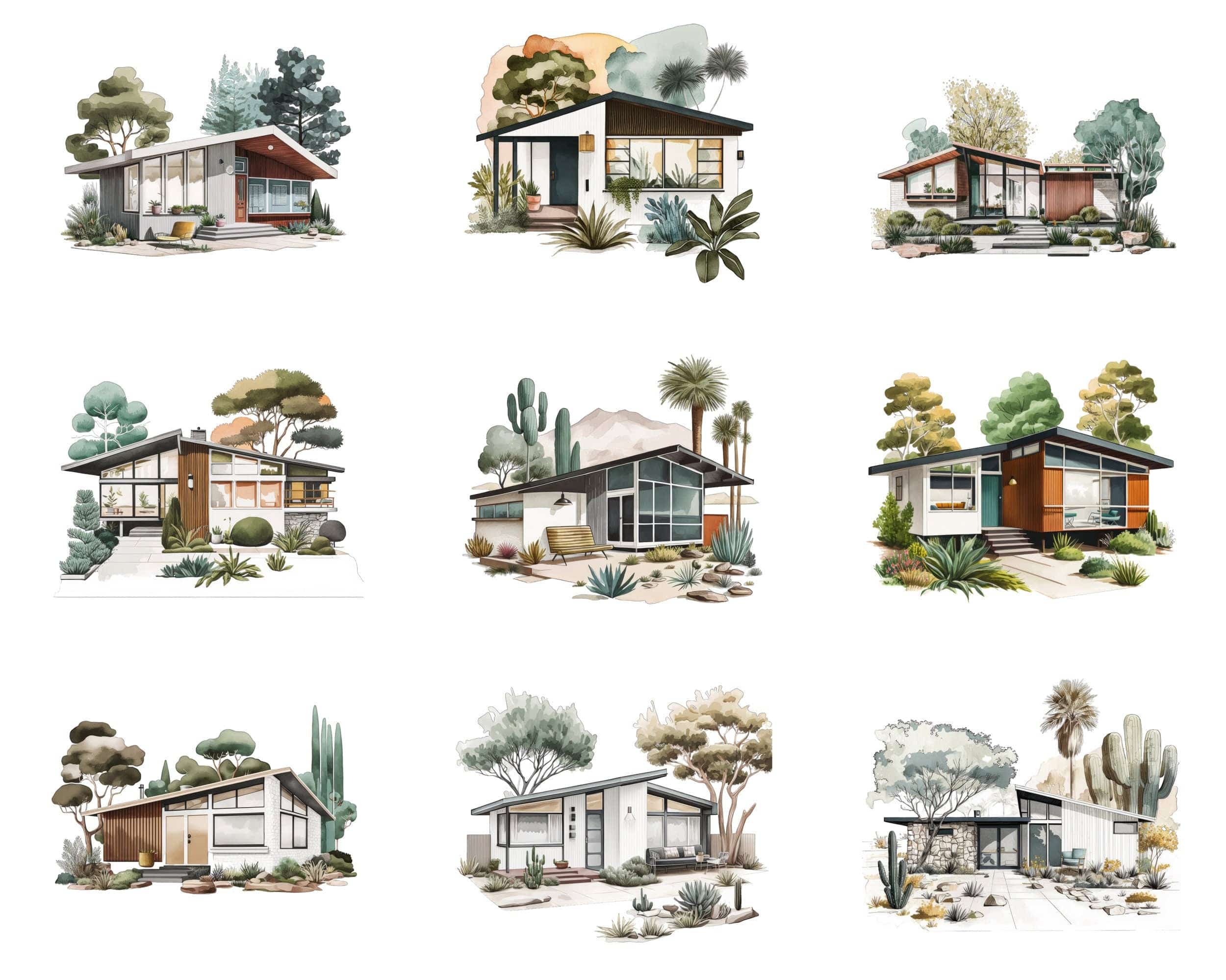 Midcentury Modern House Art Bundle - Digital Download of 60 PNG Clipart Images - Transparent PNG Clipart Bundle - Commercial Use Digital Download Sumobundle