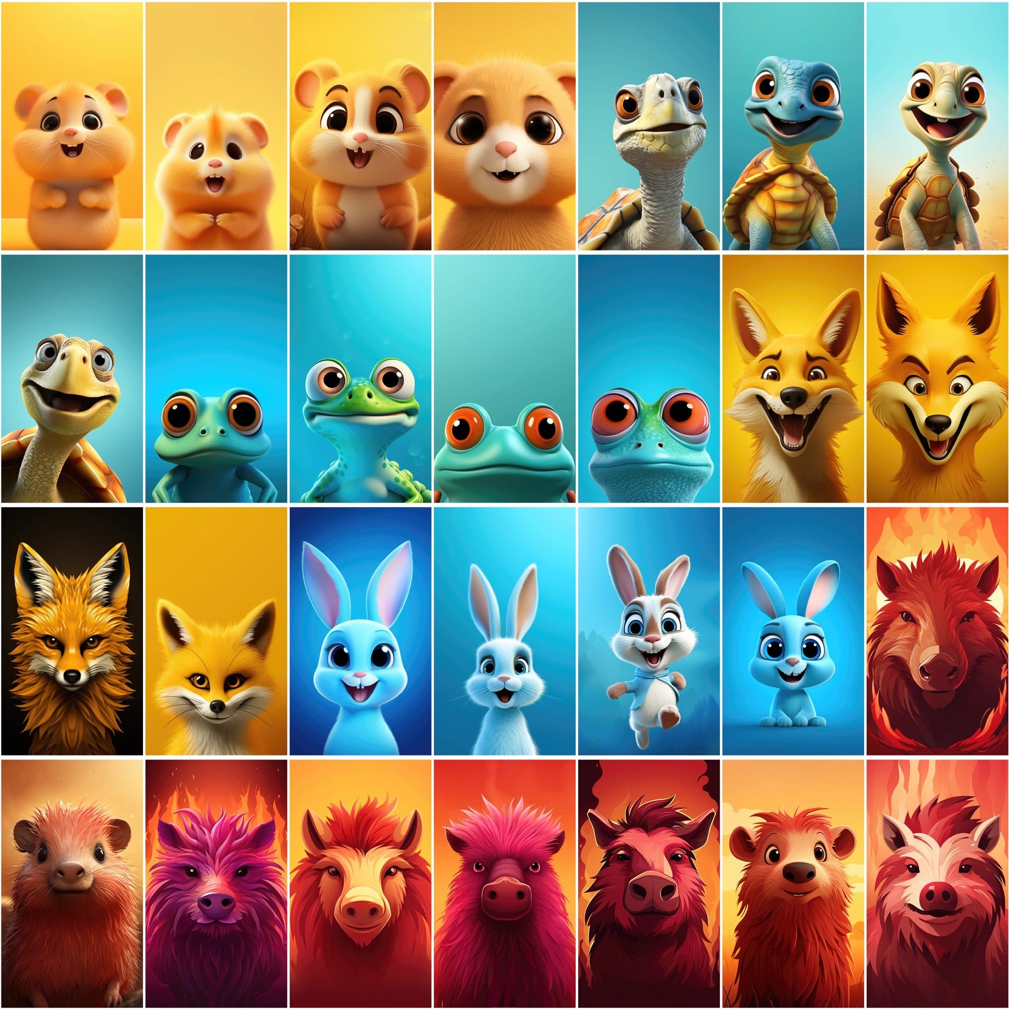 Minimalist Animal Art PNGs, 2D & 3D Cartoonish Designs, High-Resolution Colorful Graphics Digital Download Sumobundle