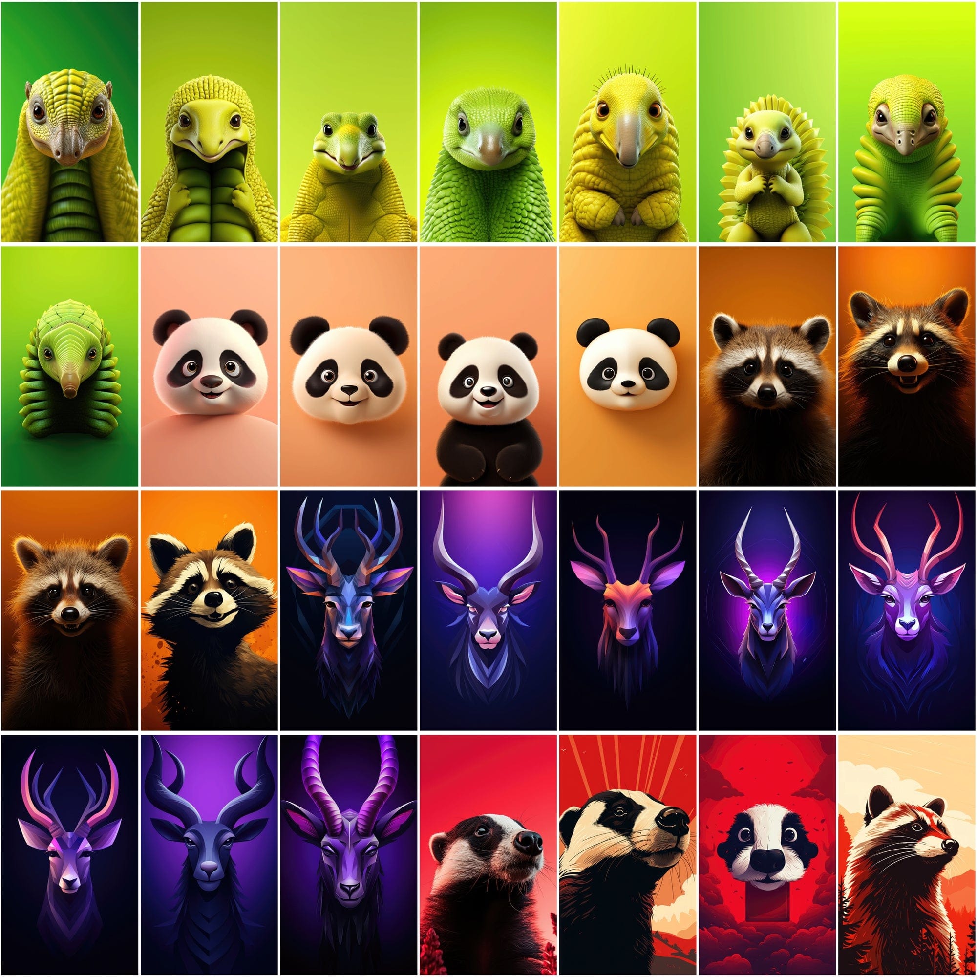 Minimalist Animal Art PNGs, 2D & 3D Cartoonish Designs, High-Resolution Colorful Graphics Digital Download Sumobundle