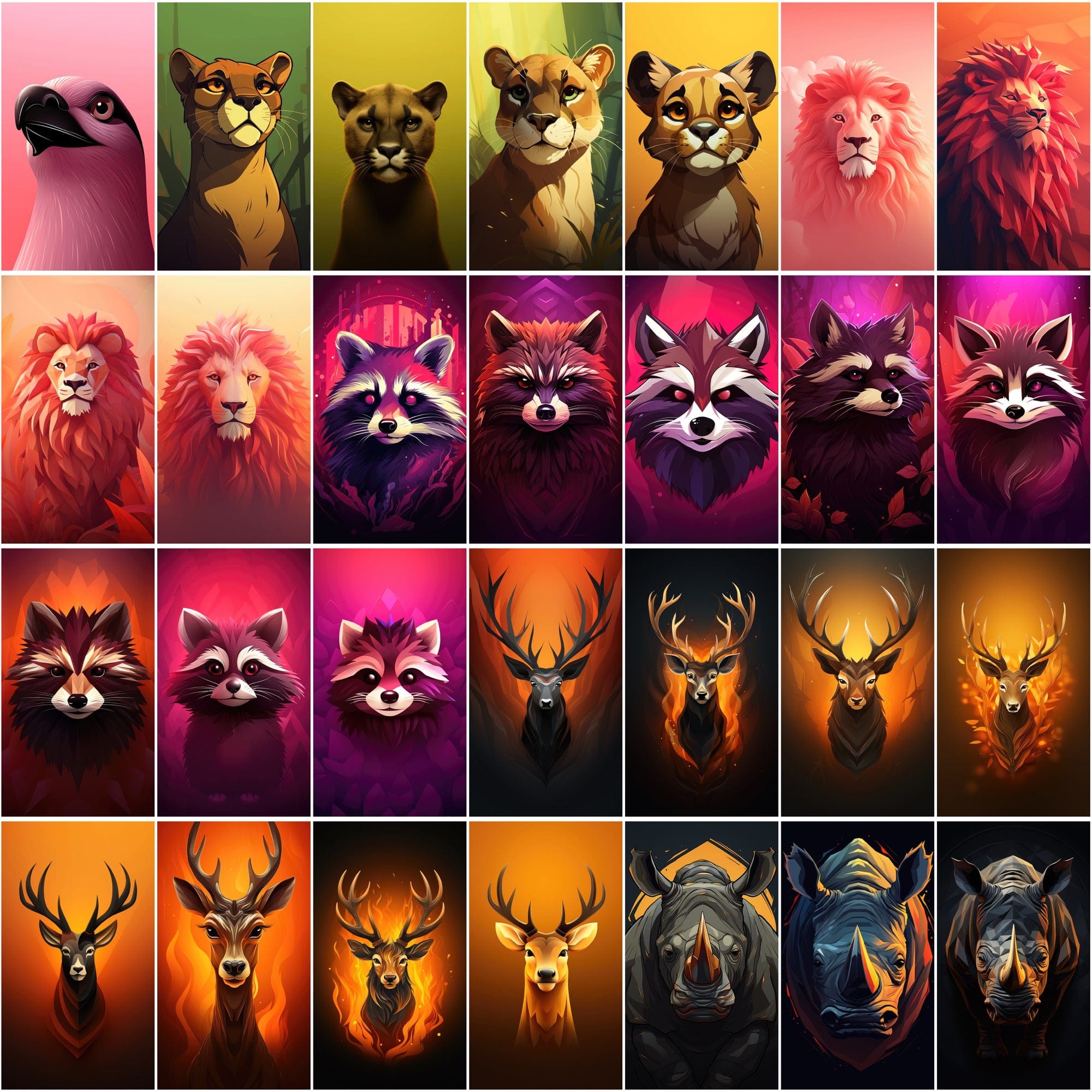 Minimalist Animal Art PNGs, 2D & 3D Cartoonish Designs, High-Resolution Colorful Graphics Digital Download Sumobundle
