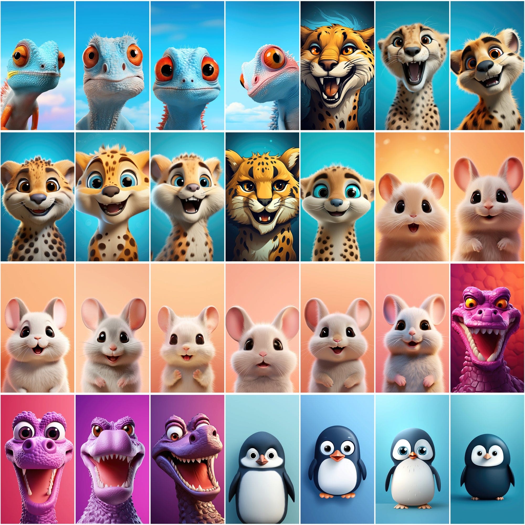 Minimalist Animal Art PNGs, 2D & 3D Cartoonish Designs, High-Resolution Colorful Graphics Digital Download Sumobundle