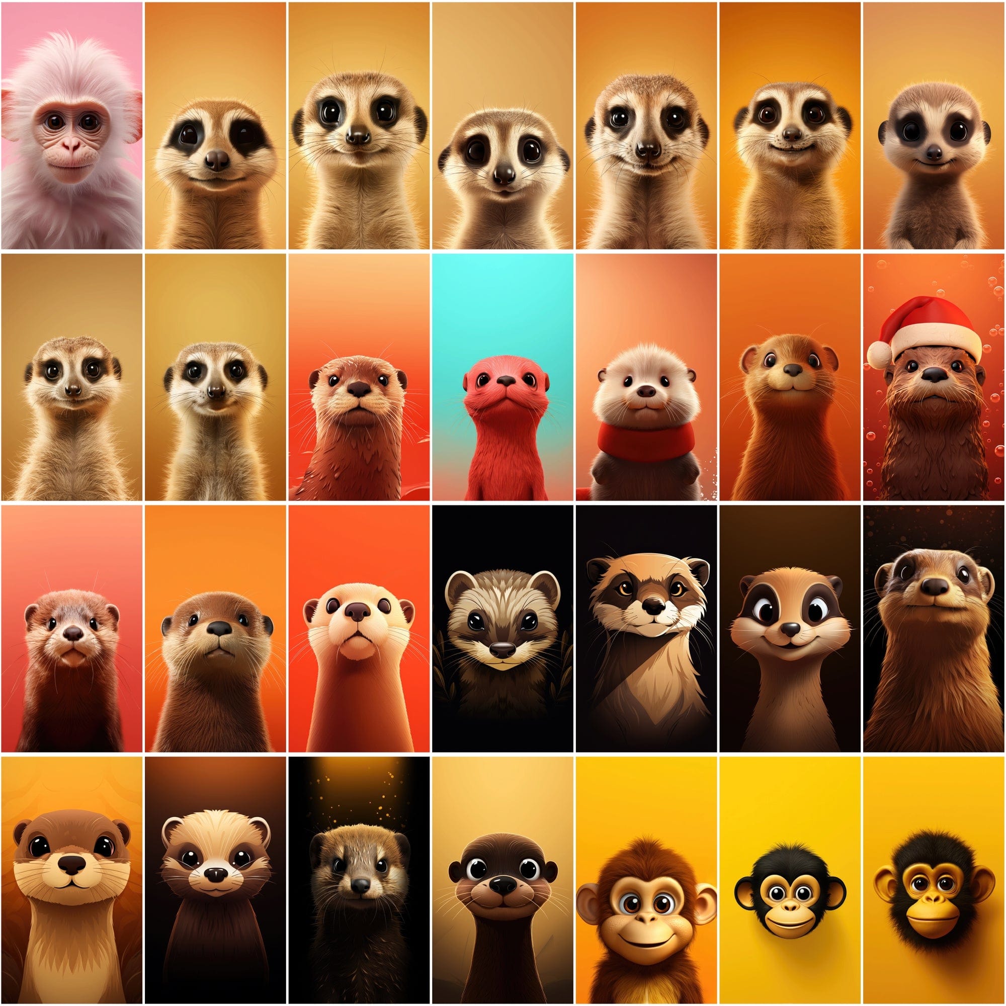 Minimalist Animal Art PNGs, 2D & 3D Cartoonish Designs, High-Resolution Colorful Graphics Digital Download Sumobundle