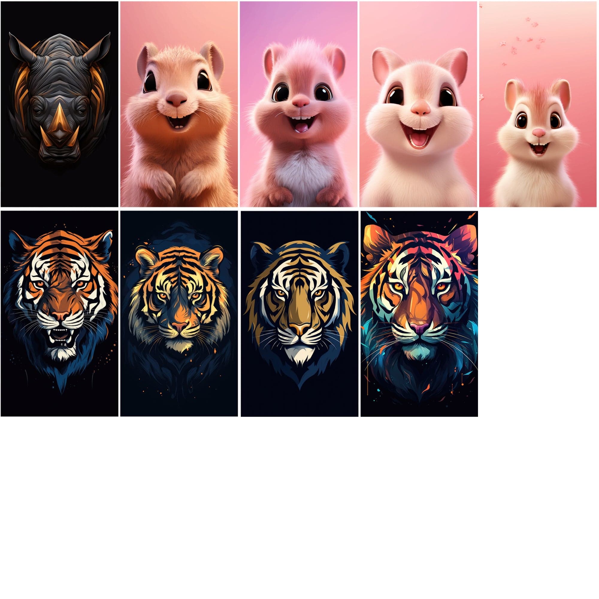 Minimalist Animal Art PNGs, 2D & 3D Cartoonish Designs, High-Resolution Colorful Graphics Digital Download Sumobundle