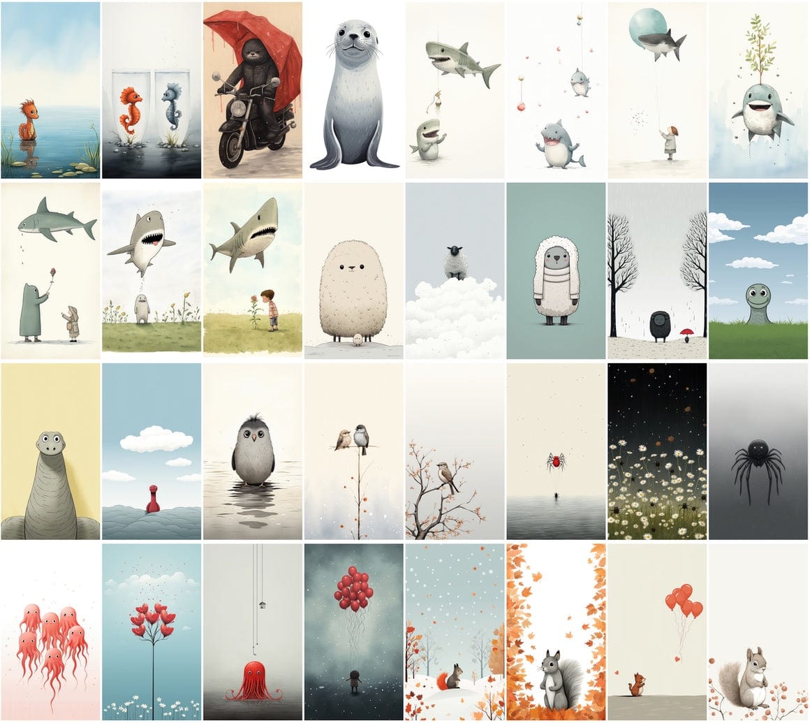 Minimalistic Animal Graphics - Modern Wall Posters - Unique Home Decor Digital Download Sumobundle