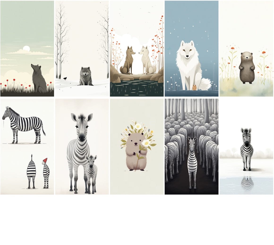 Minimalistic Animal Graphics - Modern Wall Posters - Unique Home Decor Digital Download Sumobundle