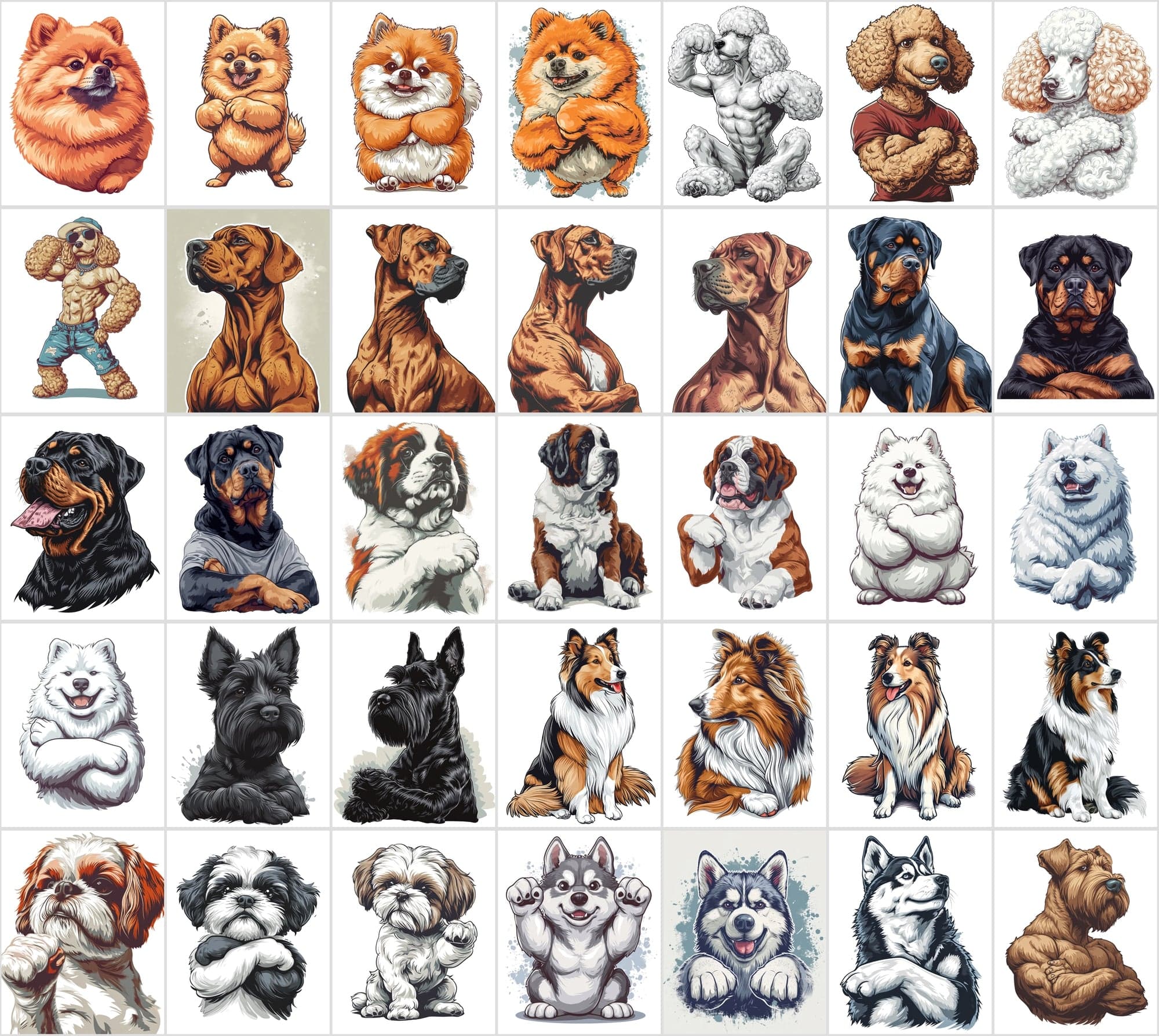 Muscular Dog Illustration Bundle - 480 PNG & JPG Images with Commercial License, Unique & Funny Dog Art Digital Download Sumobundle