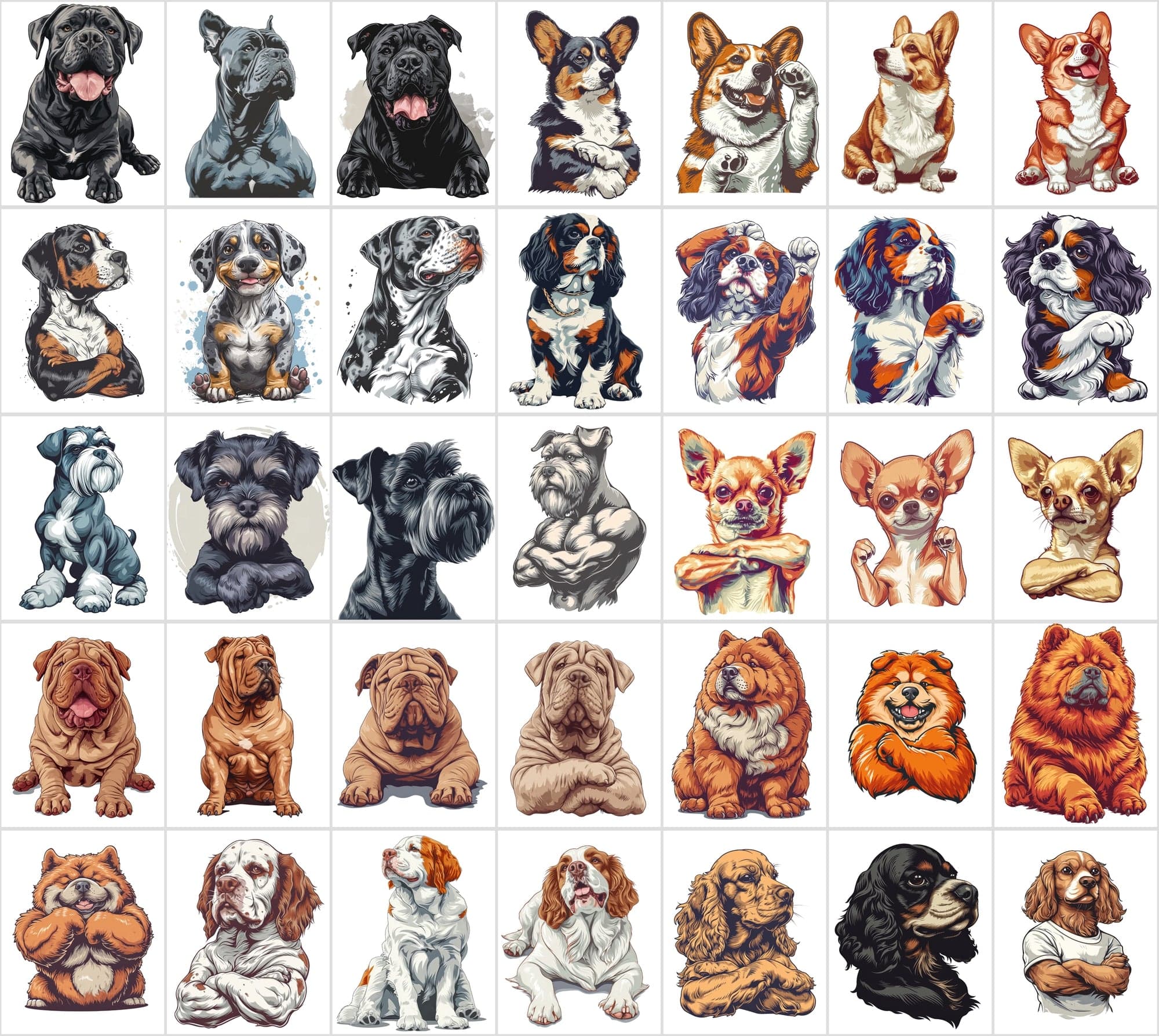 Muscular Dog Illustration Bundle - 480 PNG & JPG Images with Commercial License, Unique & Funny Dog Art Digital Download Sumobundle