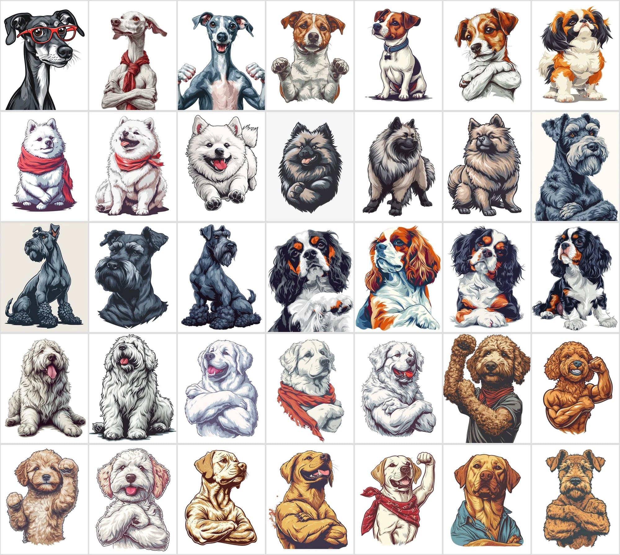 Muscular Dog Illustration Bundle - 480 PNG & JPG Images with Commercial License, Unique & Funny Dog Art Digital Download Sumobundle