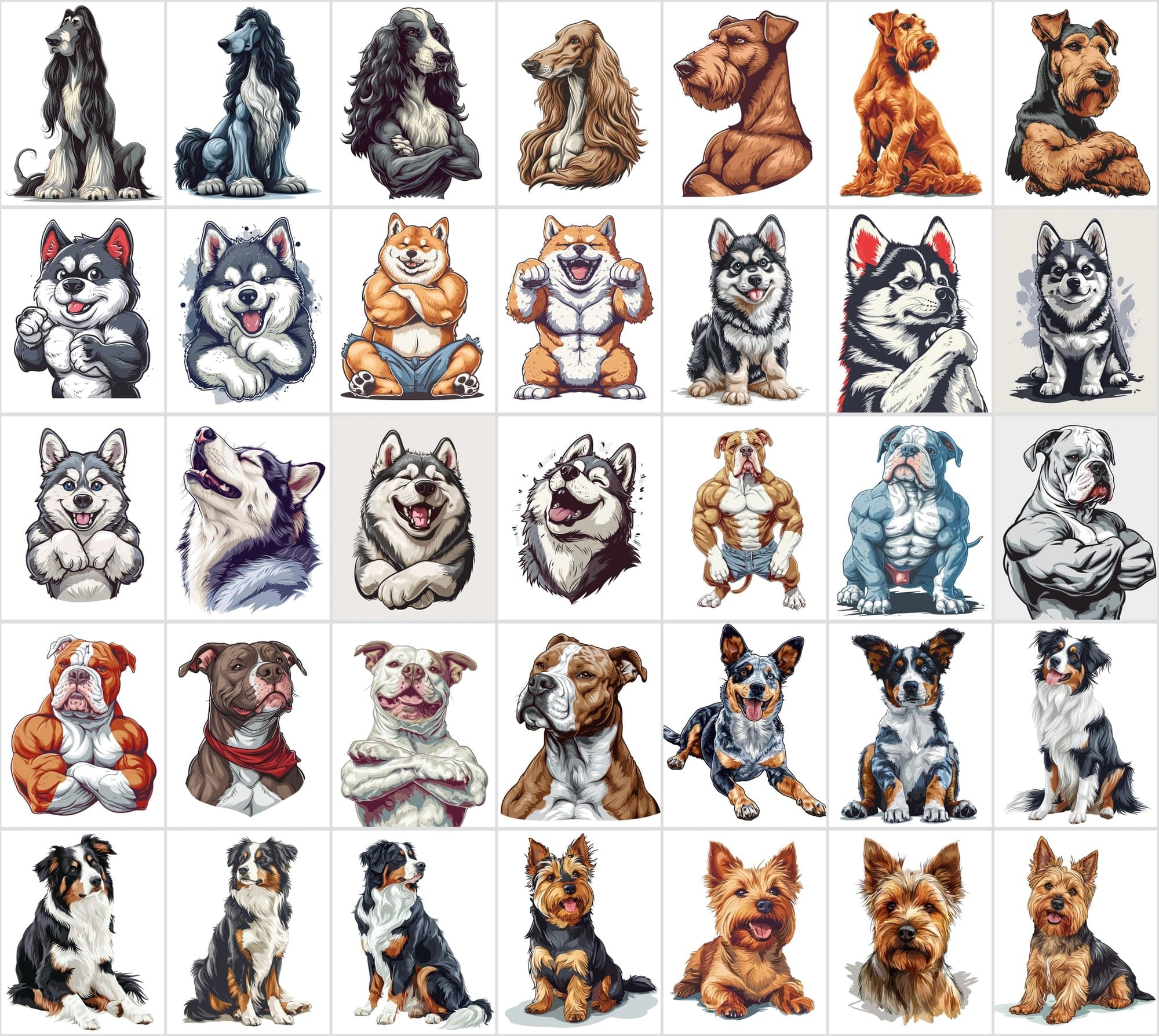 Muscular Dog Illustration Bundle - 480 PNG & JPG Images with Commercial License, Unique & Funny Dog Art Digital Download Sumobundle