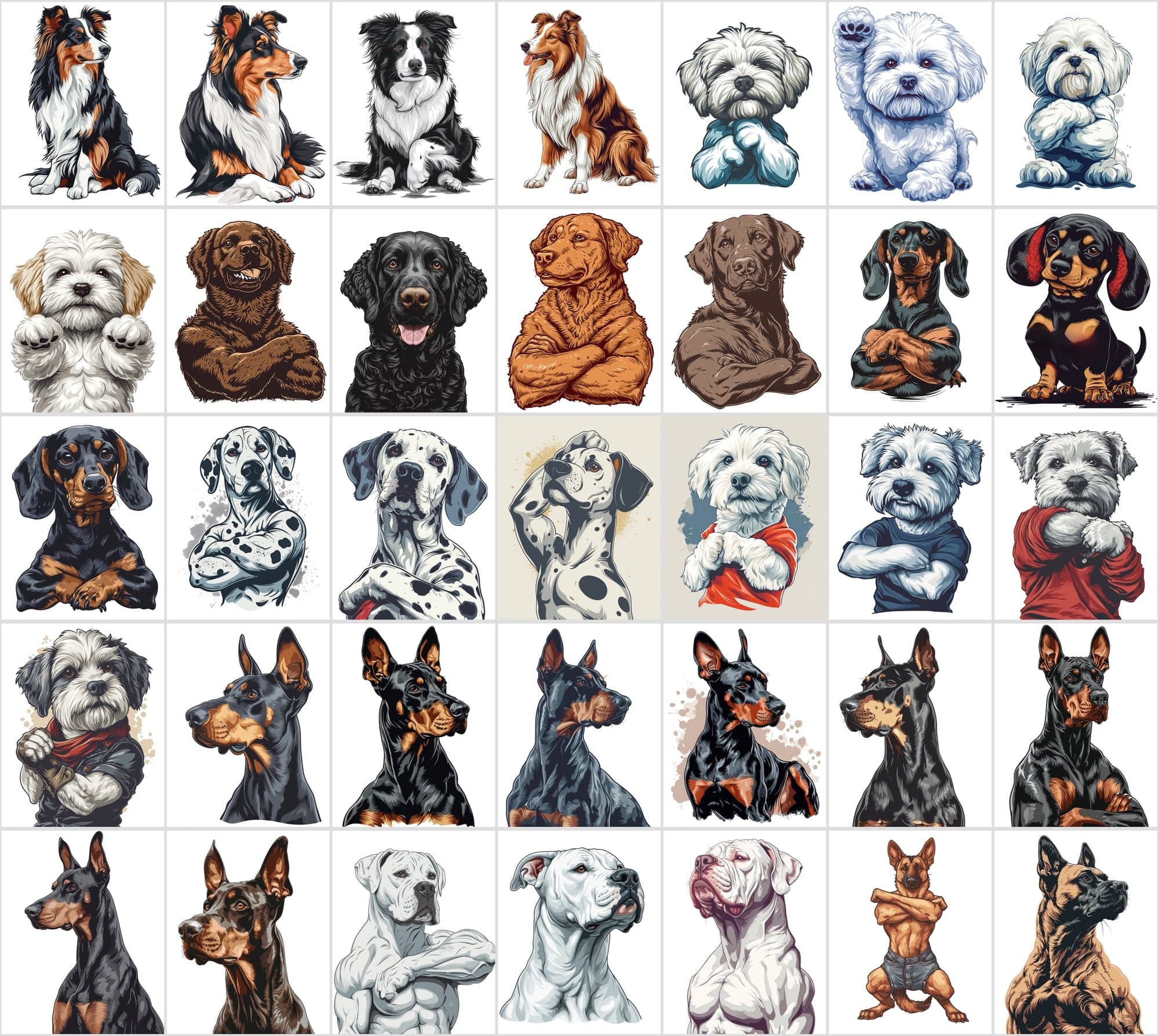 Muscular Dog Illustration Bundle - 480 PNG & JPG Images with Commercial License, Unique & Funny Dog Art Digital Download Sumobundle