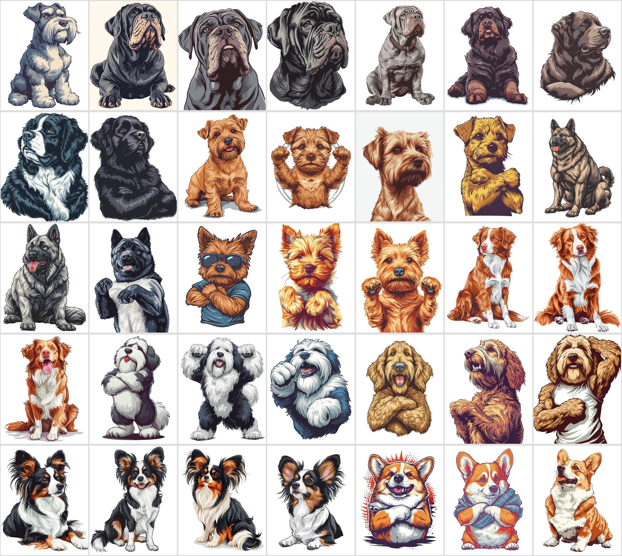 Muscular Dog Illustration Bundle - 480 PNG & JPG Images with Commercial License, Unique & Funny Dog Art Digital Download Sumobundle