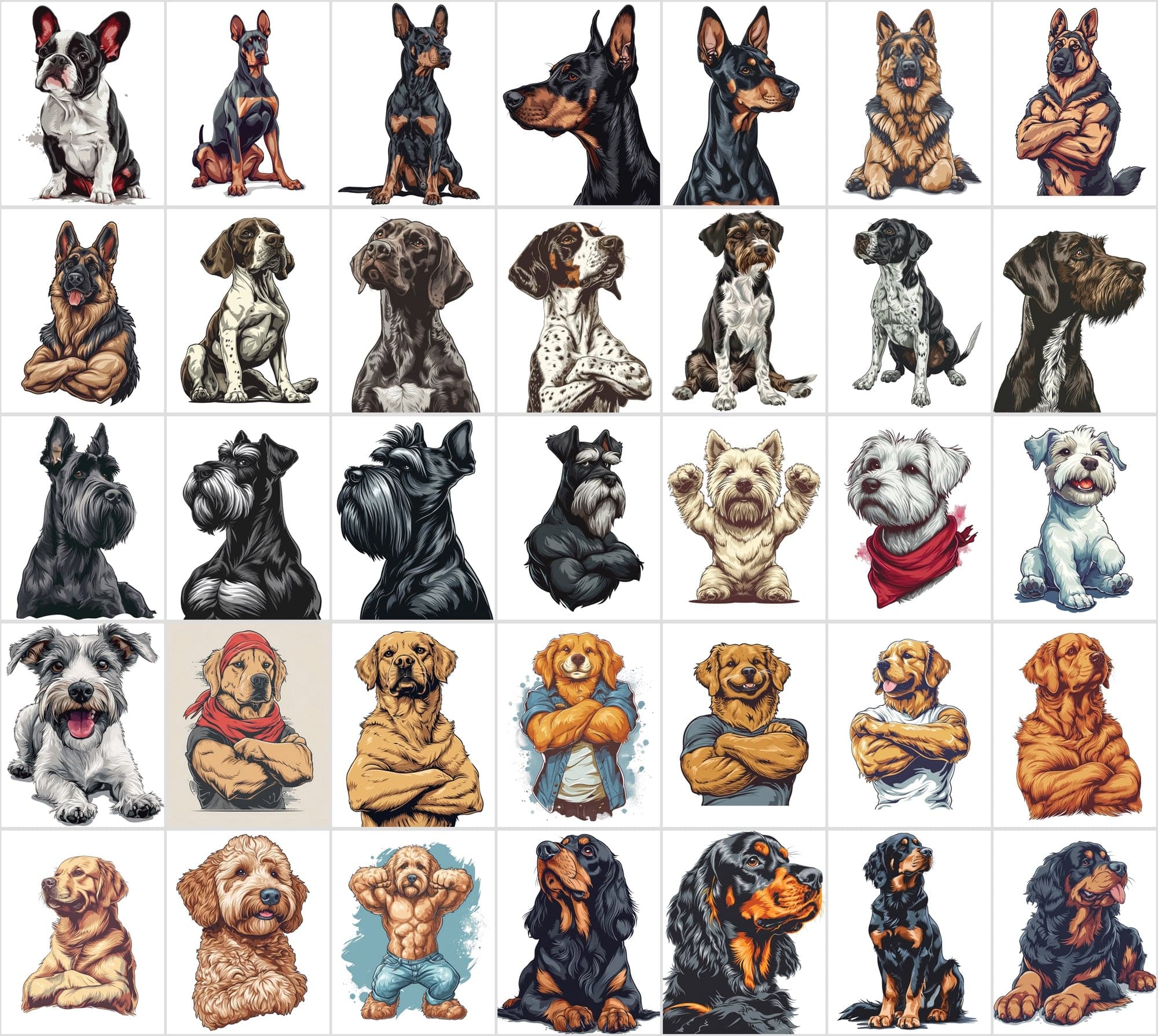 Muscular Dog Illustration Bundle - 480 PNG & JPG Images with Commercial License, Unique & Funny Dog Art Digital Download Sumobundle