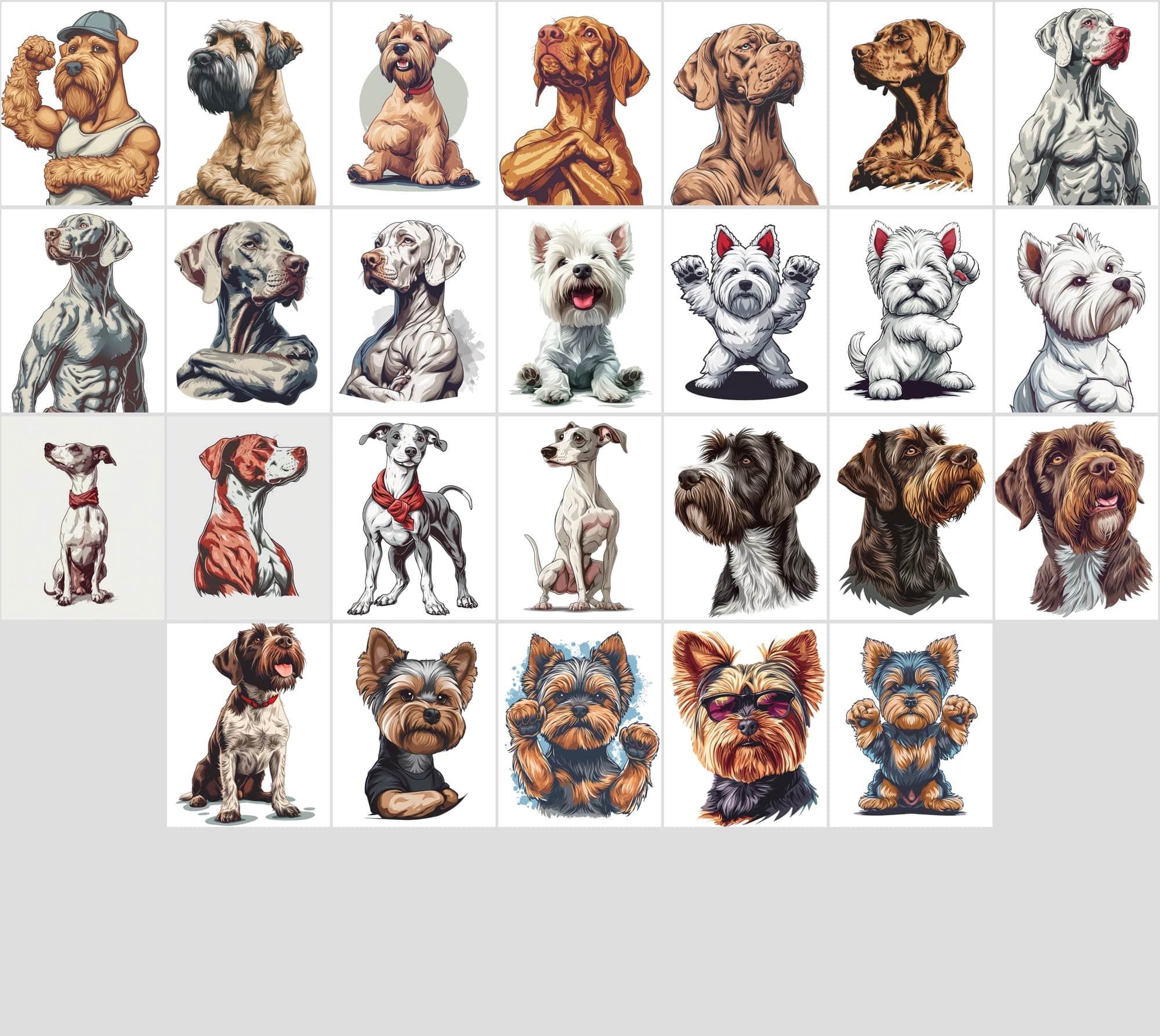 Muscular Dog Illustration Bundle - 480 PNG & JPG Images with Commercial License, Unique & Funny Dog Art Digital Download Sumobundle