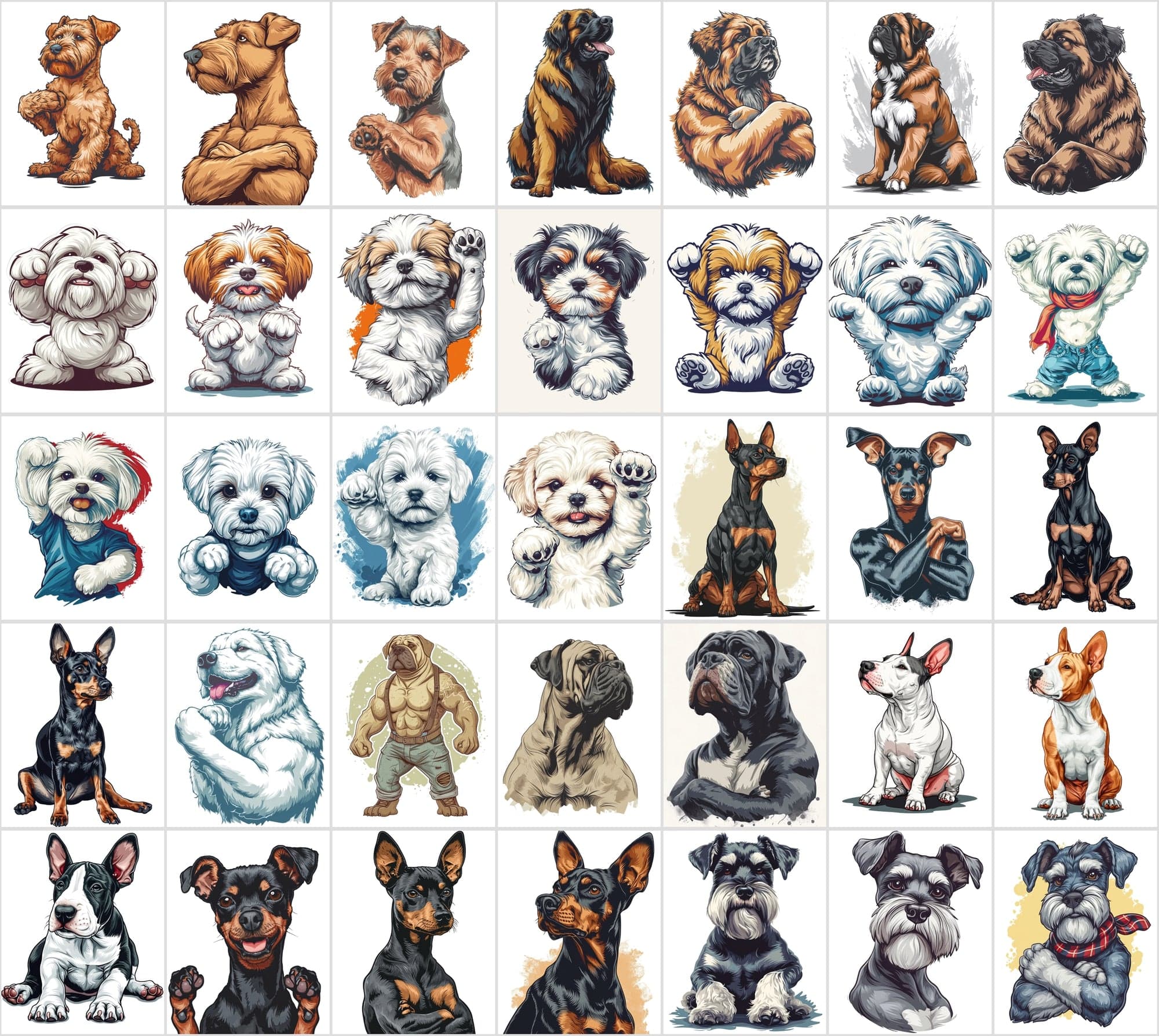Muscular Dog Illustration Bundle - 480 PNG & JPG Images with Commercial License, Unique & Funny Dog Art Digital Download Sumobundle