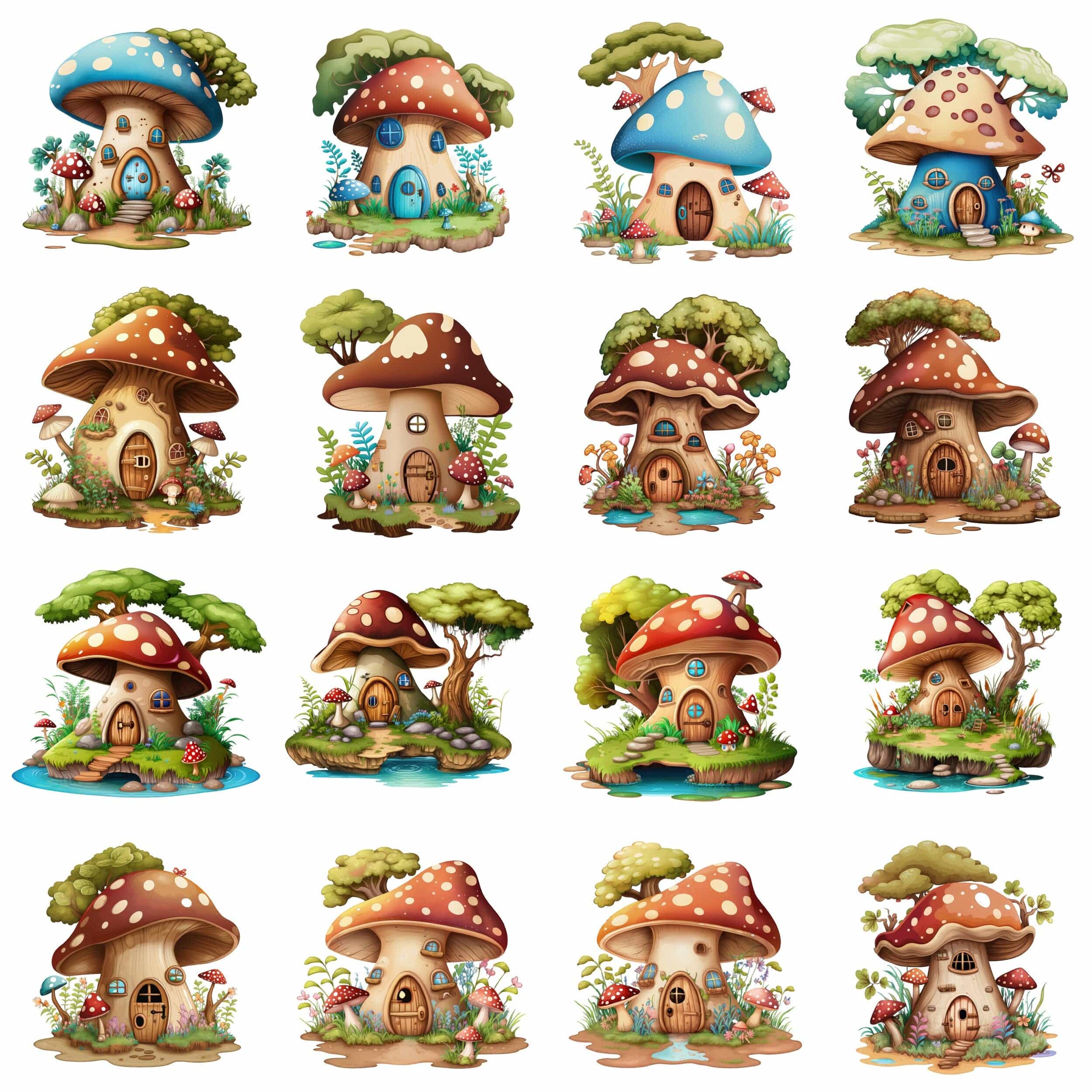 Mushroom House Bundle - 70 Transparent PNG Images, Sublimation, PNG, magical mushroom house, Toadstool House Clipart, Fantasy Mushrooms Digital Download Sumobundle