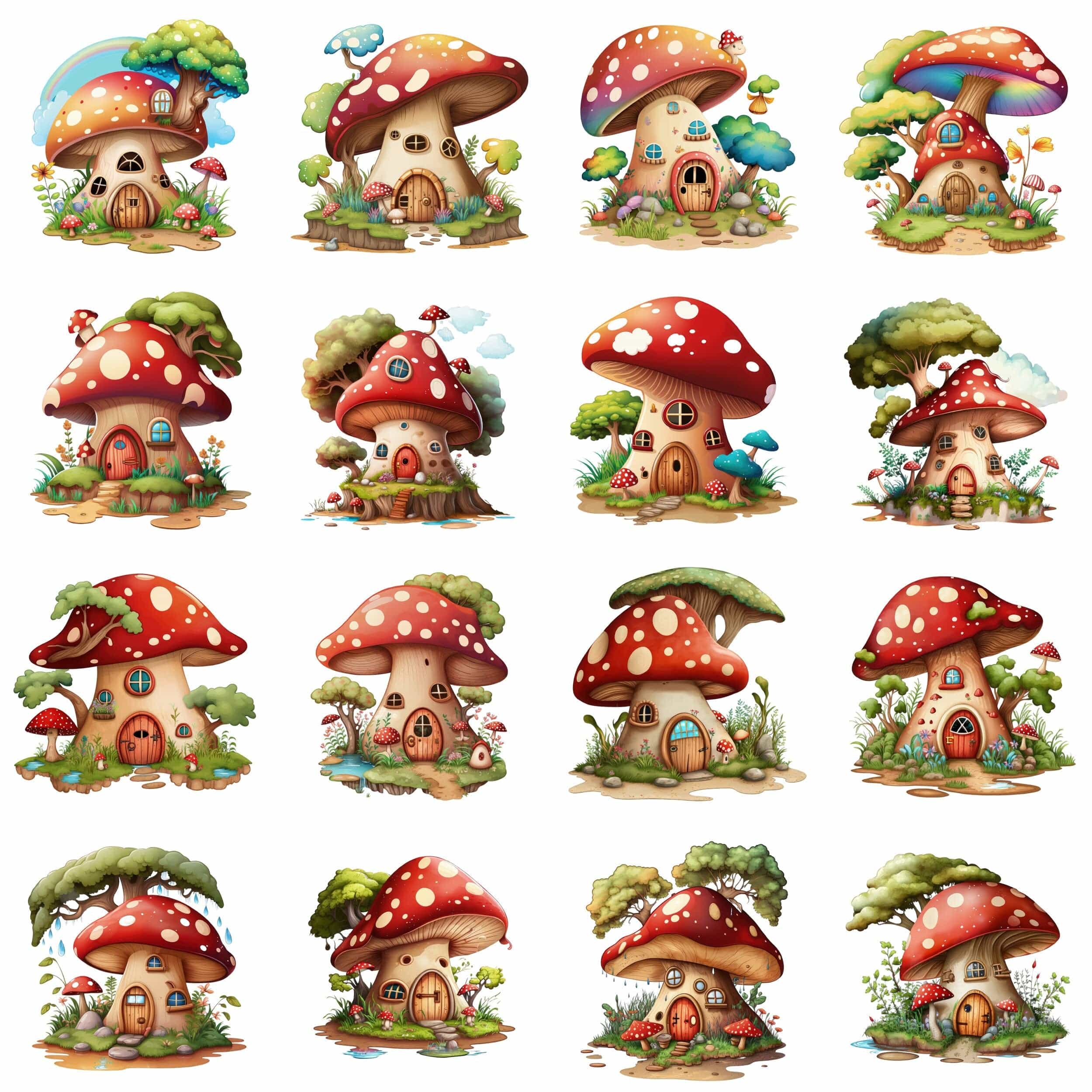 Mushroom House Bundle - 70 Transparent PNG Images, Sublimation, PNG, magical mushroom house, Toadstool House Clipart, Fantasy Mushrooms Digital Download Sumobundle