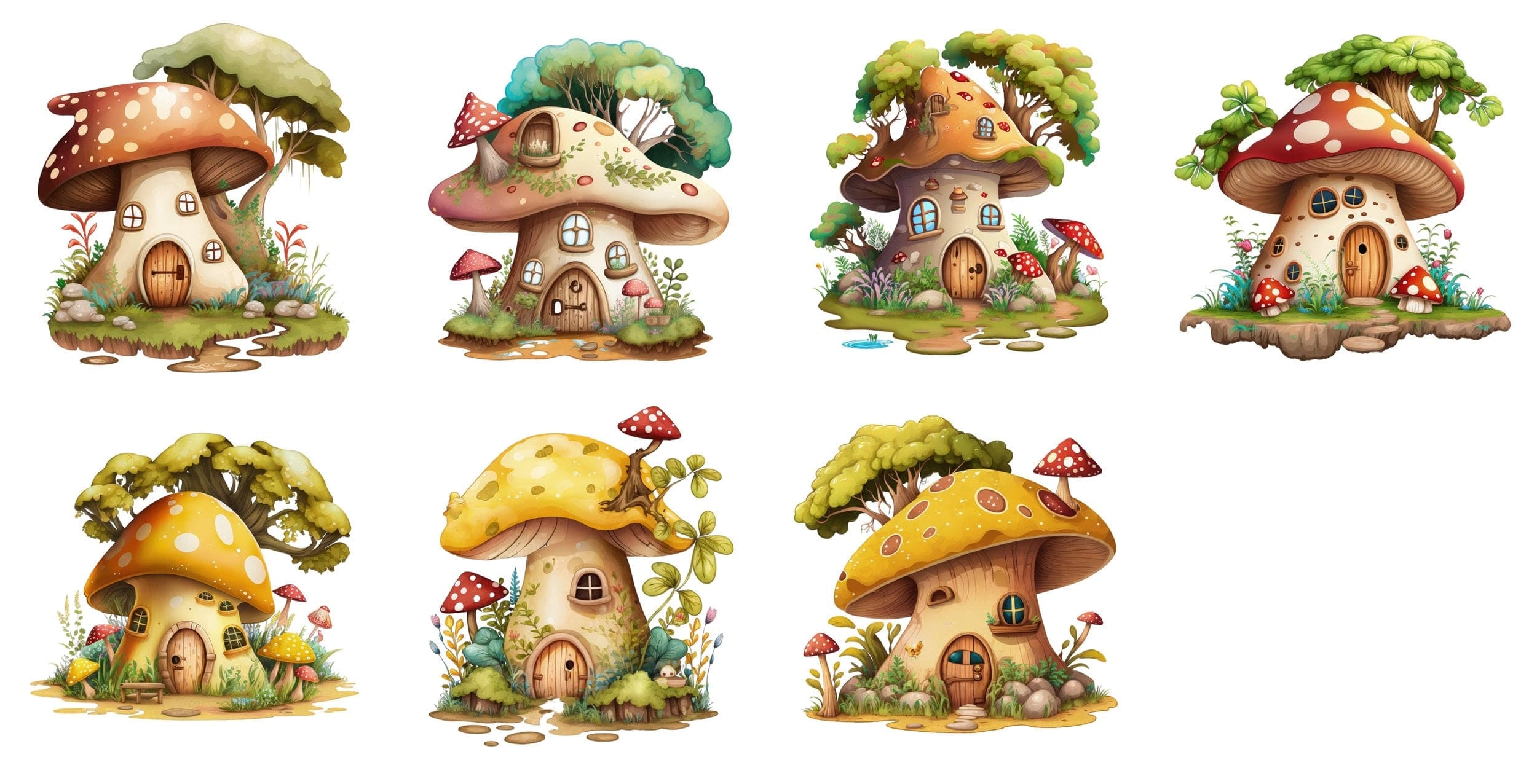 Mushroom House Bundle - 70 Transparent PNG Images, Sublimation, PNG, magical mushroom house, Toadstool House Clipart, Fantasy Mushrooms Digital Download Sumobundle