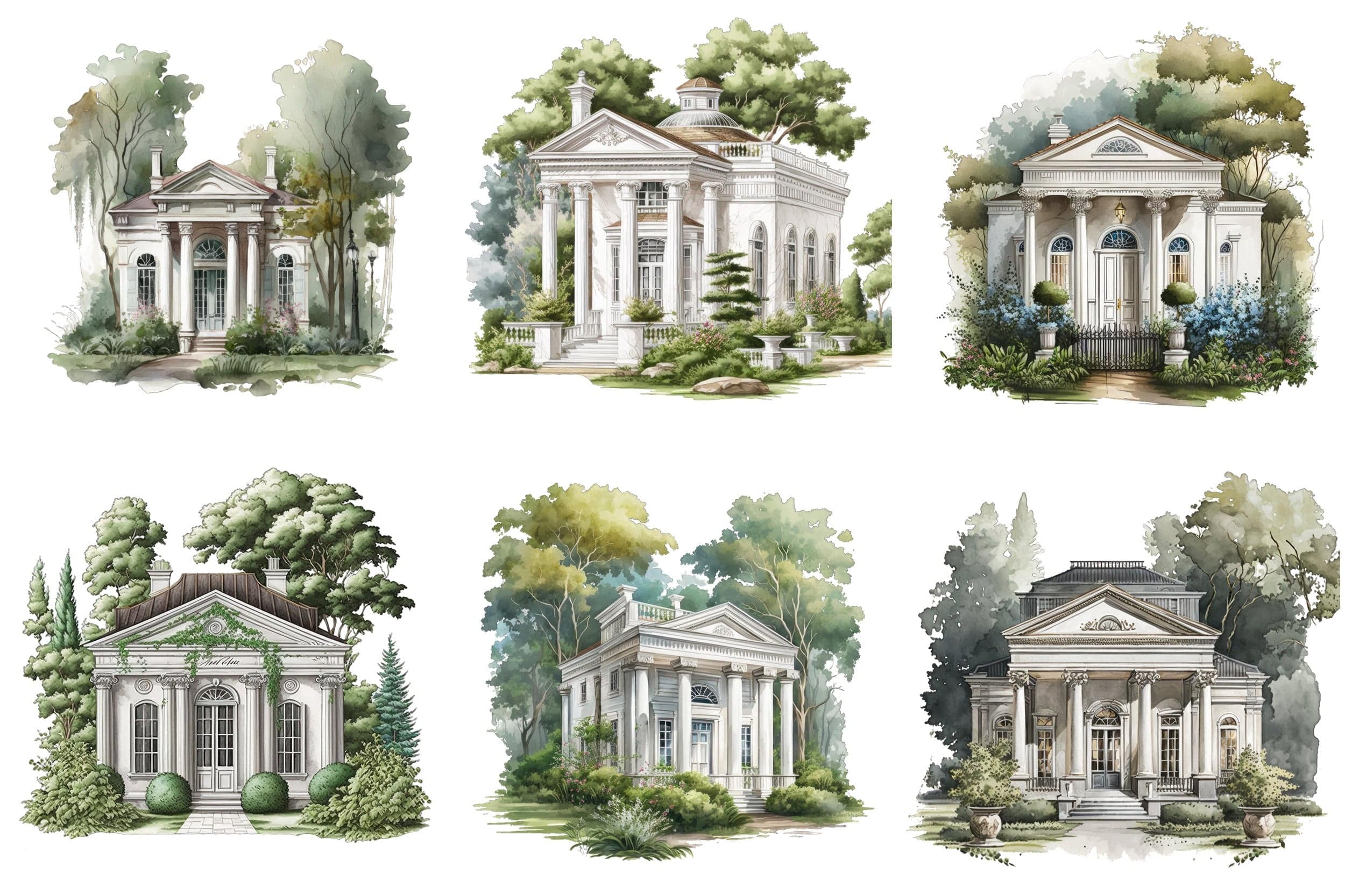 Neoclassical Cottage Houses Clipart Bundle - 63 PNG Transparent Images for Commercial Use, Perfect for Websites, Invitations, Prints. Digital Download Sumobundle