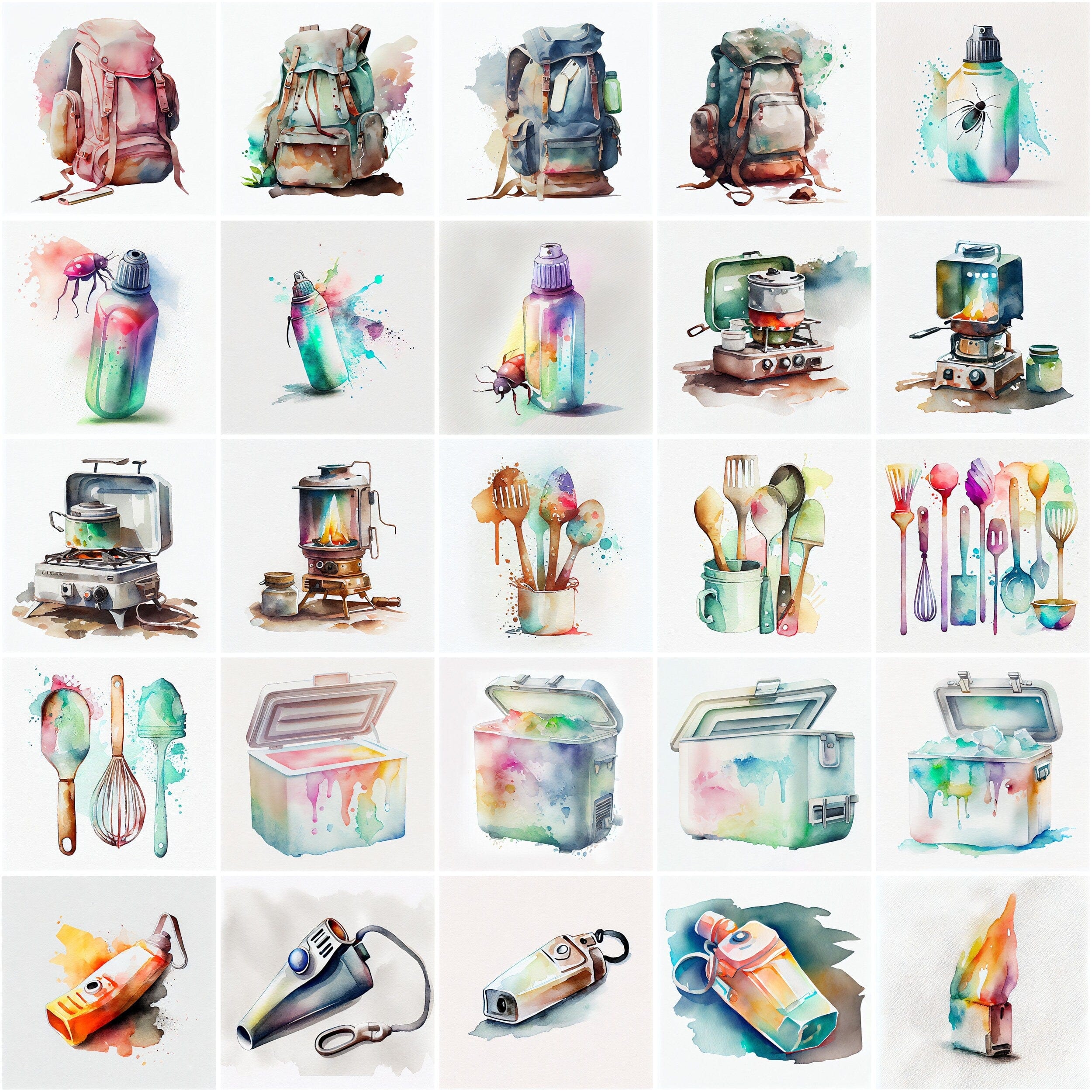 Outdoor Enthusiast's Dream Clipart Bundle: Camping Edition, Watercolor camping transparent clipart, Commercial license, Transparent PNG Digital Download Sumobundle