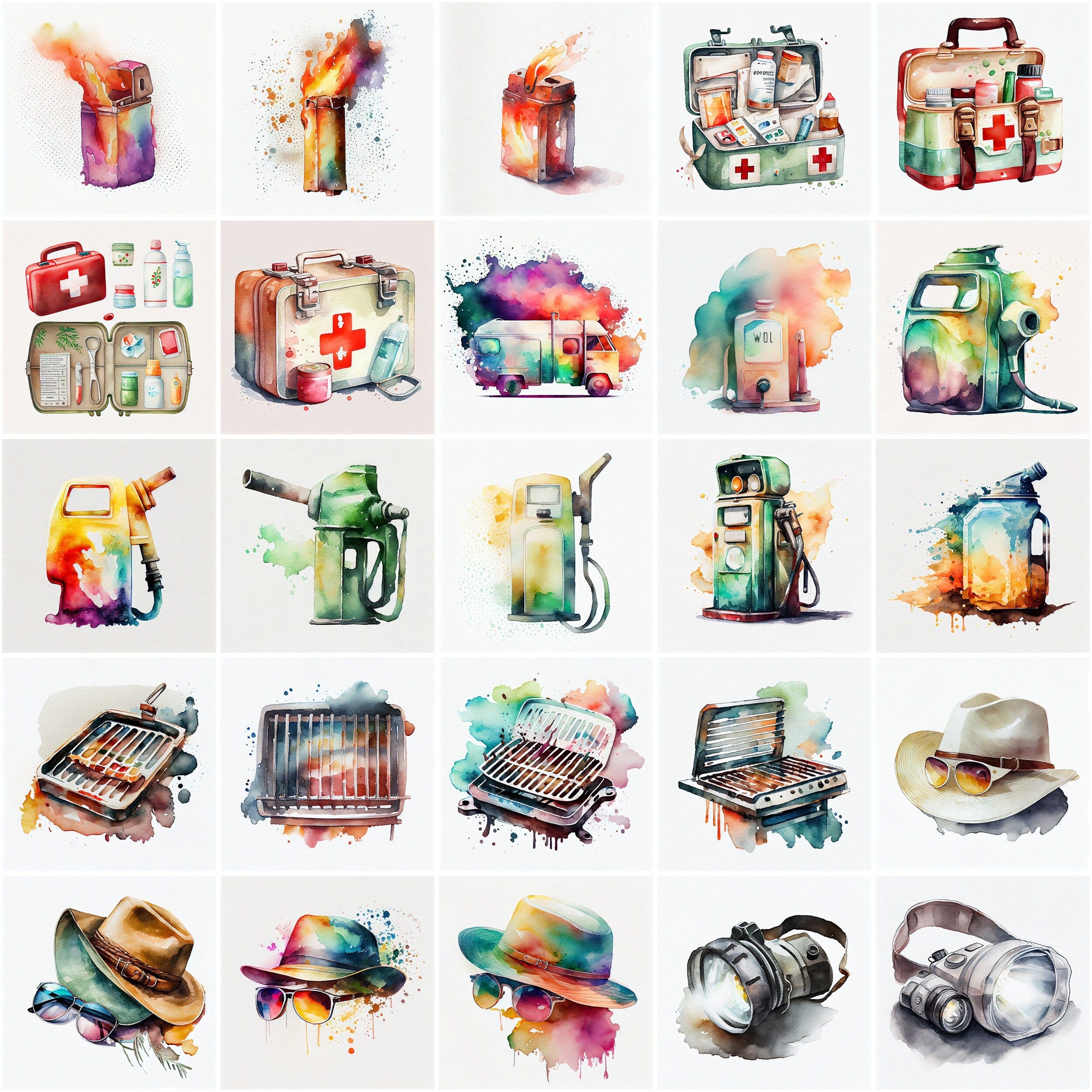 Outdoor Enthusiast's Dream Clipart Bundle: Camping Edition, Watercolor camping transparent clipart, Commercial license, Transparent PNG Digital Download Sumobundle