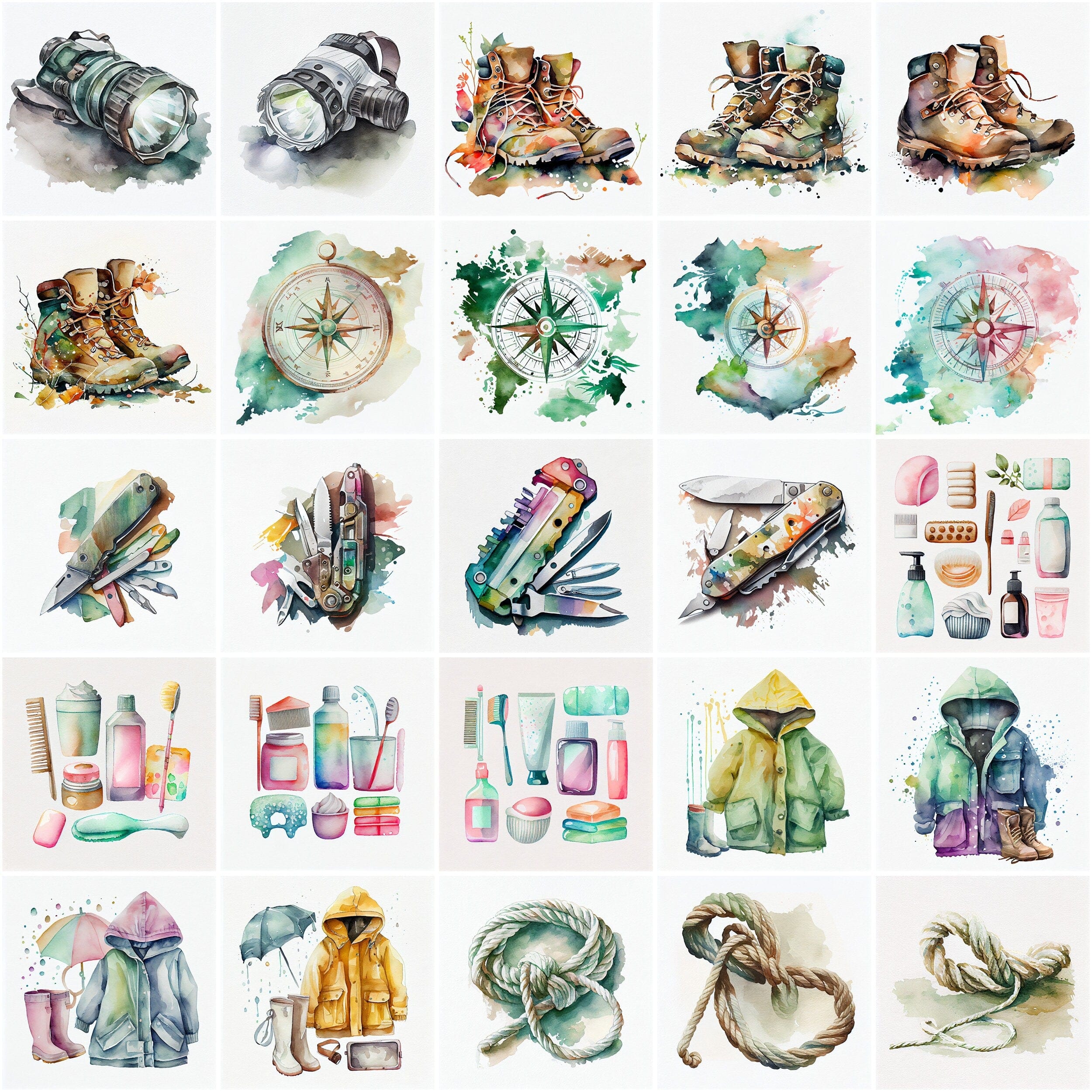 Outdoor Enthusiast's Dream Clipart Bundle: Camping Edition, Watercolor camping transparent clipart, Commercial license, Transparent PNG Digital Download Sumobundle