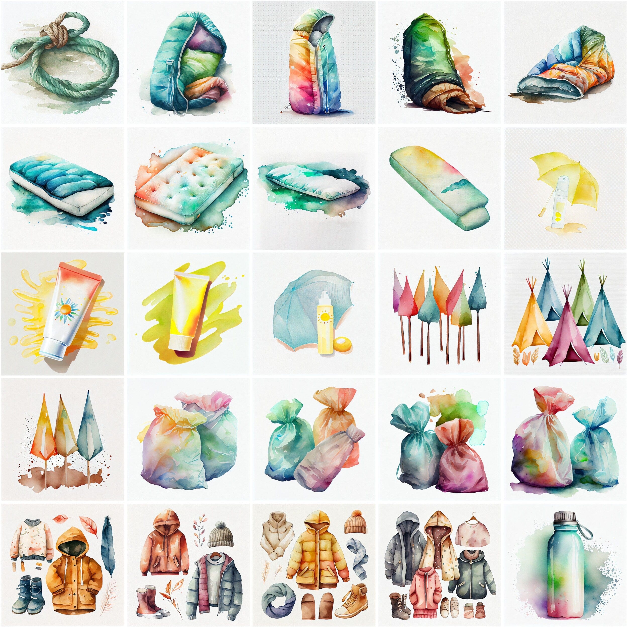 Outdoor Enthusiast's Dream Clipart Bundle: Camping Edition, Watercolor camping transparent clipart, Commercial license, Transparent PNG Digital Download Sumobundle