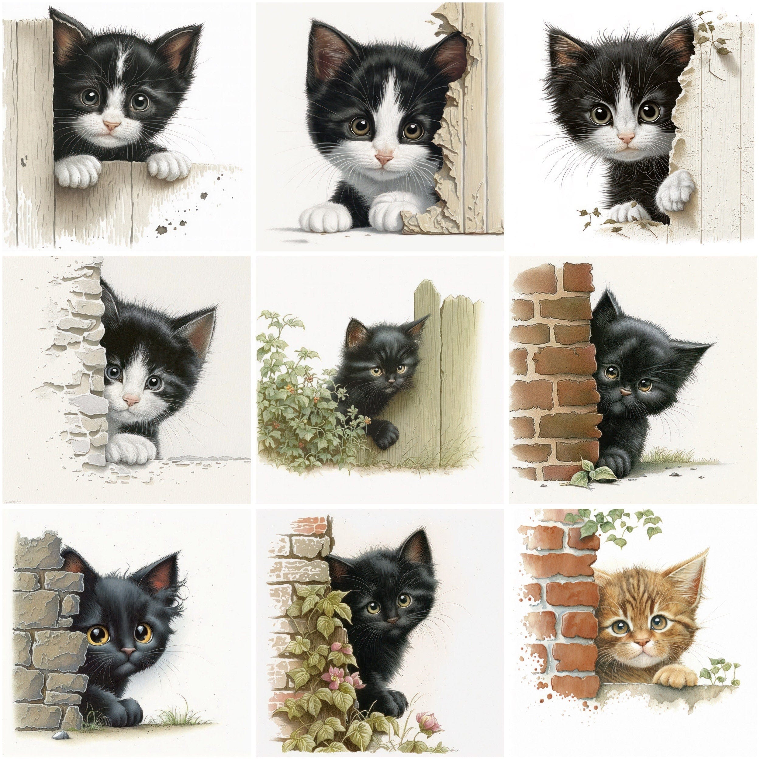 Peekaboo Cats: Adorable Collection of 50 Playful Feline Images, Perfect for Cat Lovers and Wall Art Enthusiasts, Commercial Use Digital Download Sumobundle