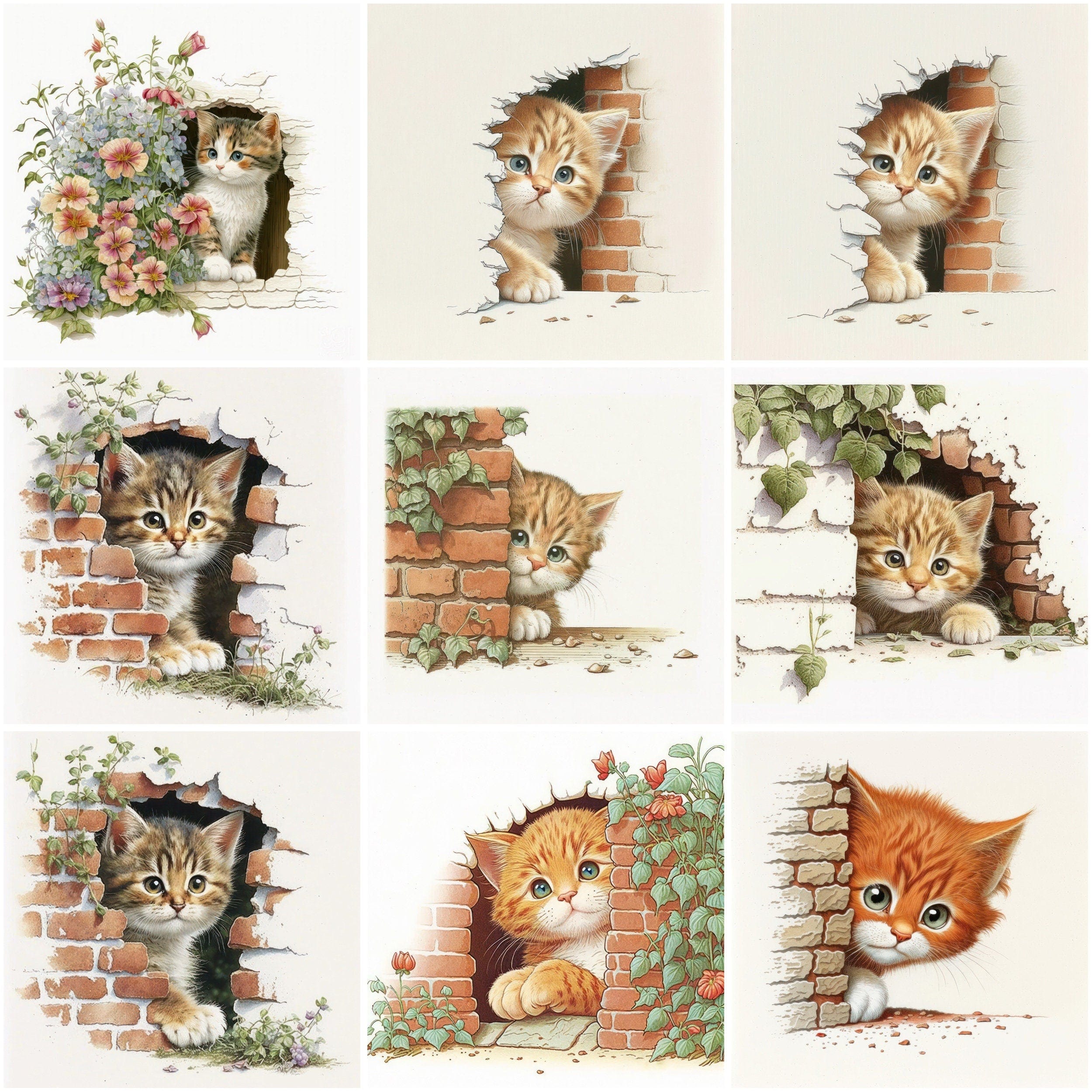 Peekaboo Cats: Adorable Collection of 50 Playful Feline Images, Perfect for Cat Lovers and Wall Art Enthusiasts, Commercial Use Digital Download Sumobundle