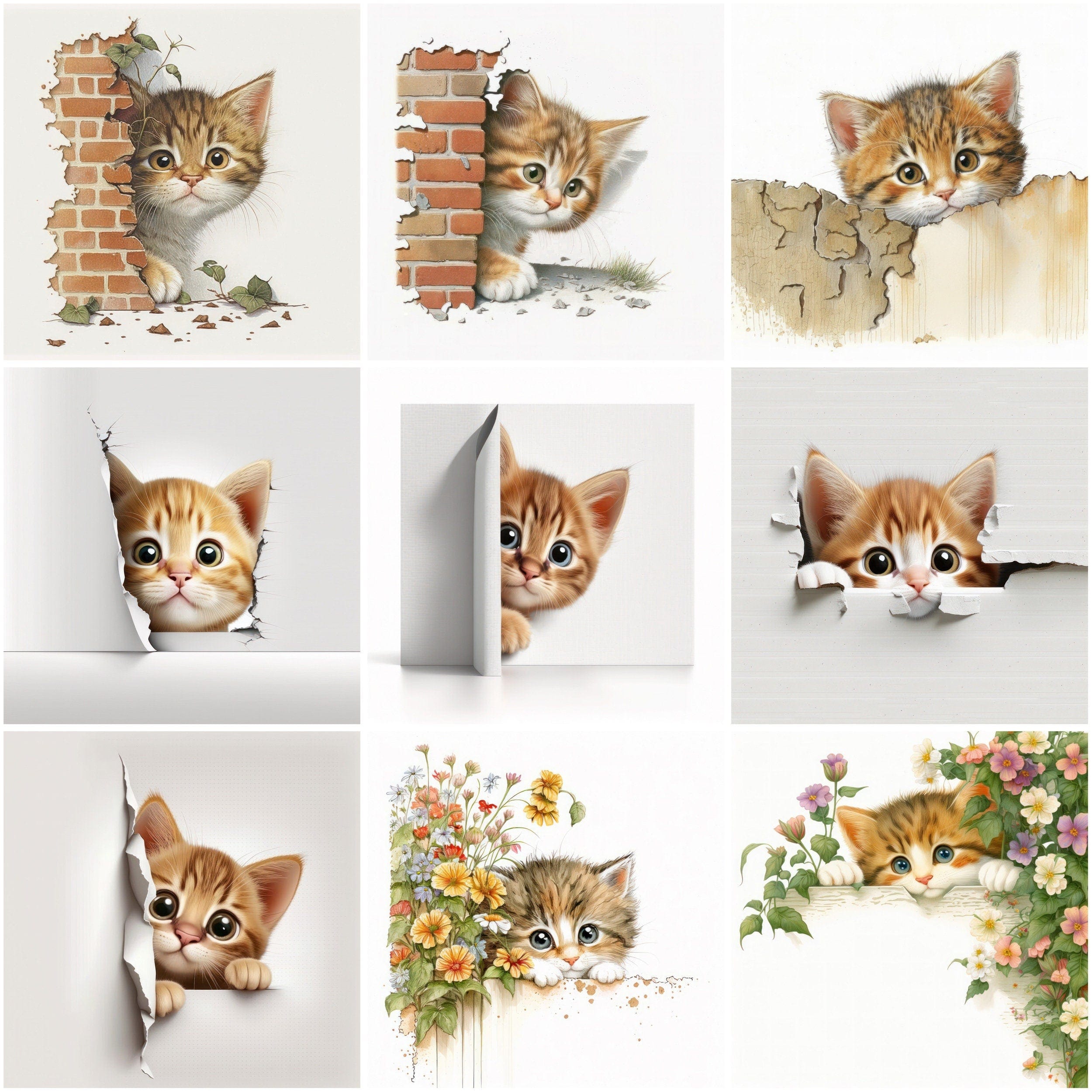 Peekaboo Cats: Adorable Collection of 50 Playful Feline Images, Perfect for Cat Lovers and Wall Art Enthusiasts, Commercial Use Digital Download Sumobundle