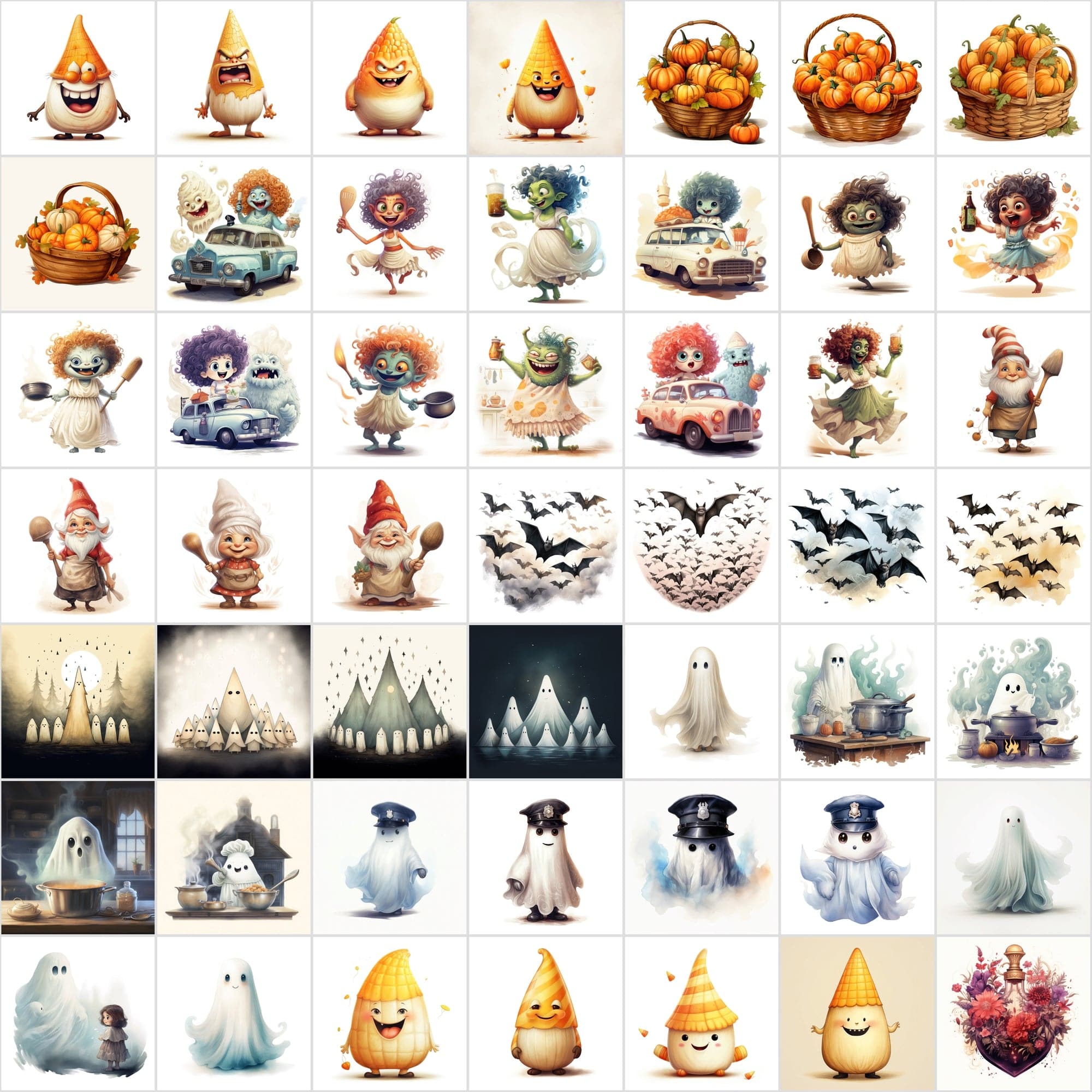 Premium Halloween & Cute Illustration Bundle - 424 PNGs in Transparent and White Backgrounds Digital Download Sumobundle