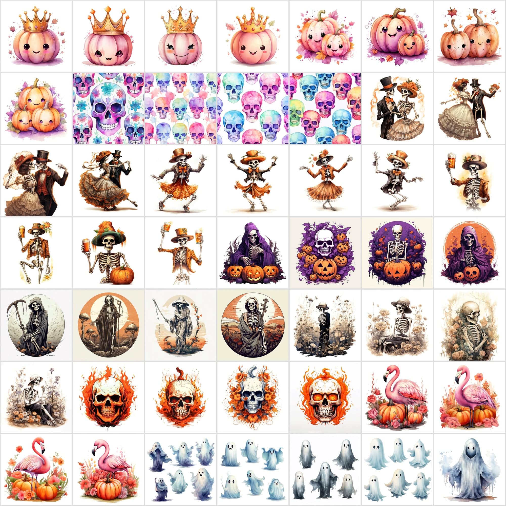 Premium Halloween & Cute Illustration Bundle - 424 PNGs in Transparent and White Backgrounds Digital Download Sumobundle