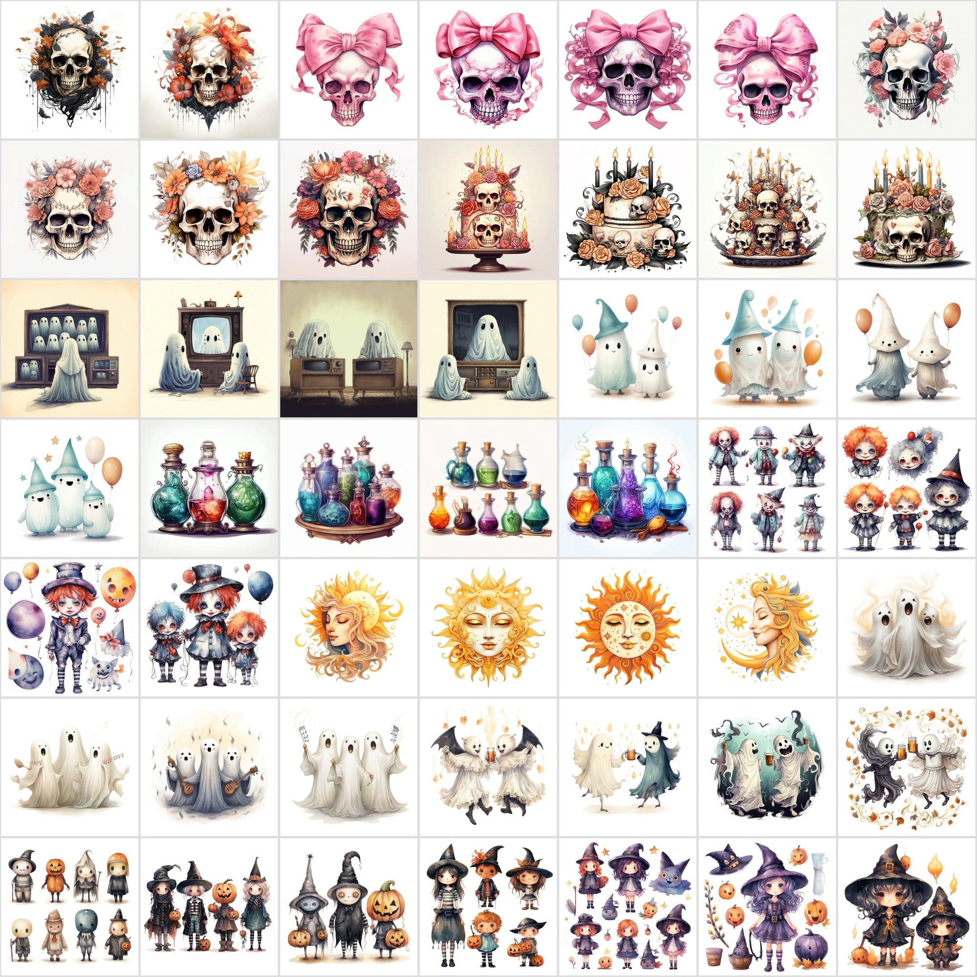 Premium Halloween & Cute Illustration Bundle - 424 PNGs in Transparent and White Backgrounds Digital Download Sumobundle