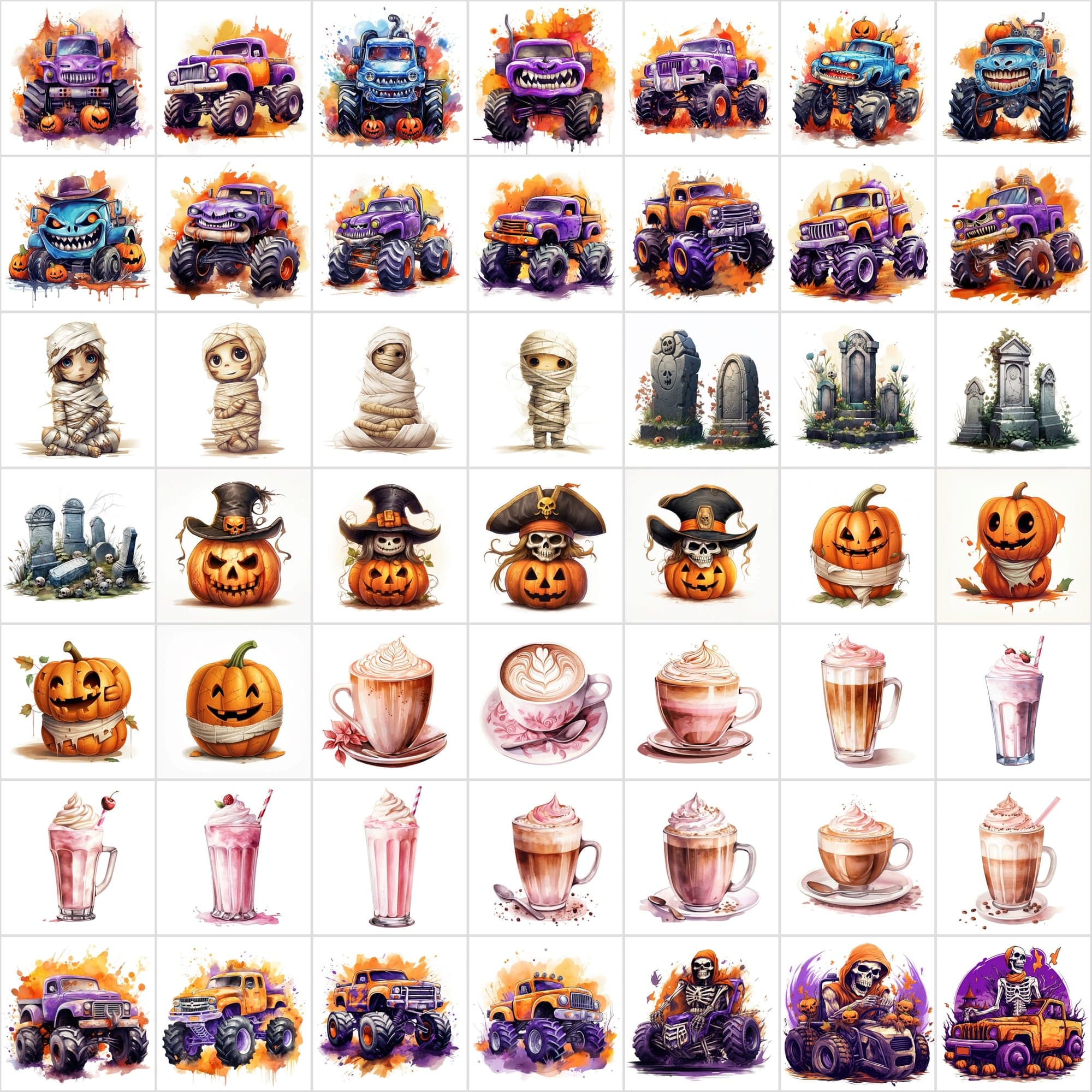 Premium Halloween & Cute Illustration Bundle - 424 PNGs in Transparent and White Backgrounds Digital Download Sumobundle