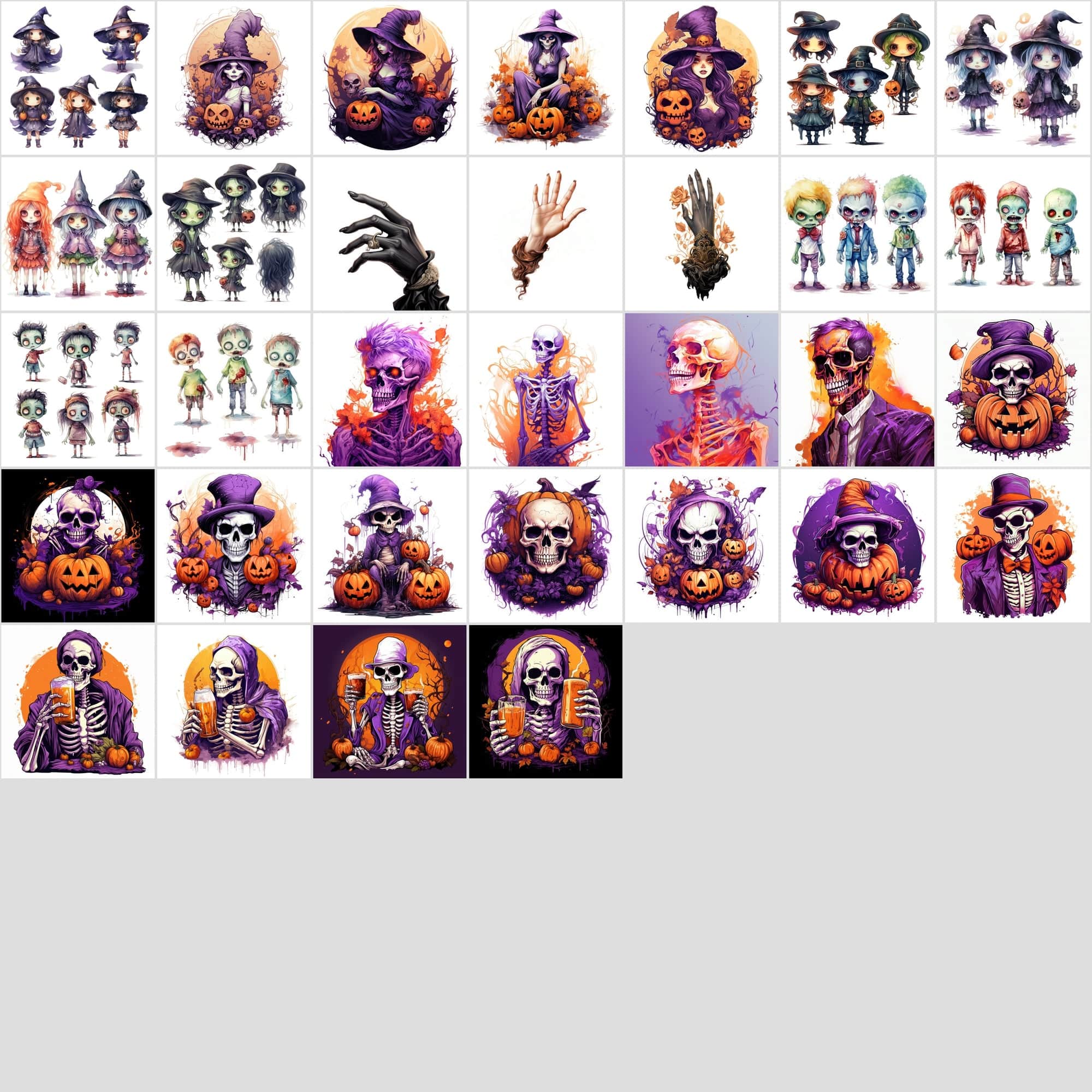 Premium Halloween & Cute Illustration Bundle - 424 PNGs in Transparent and White Backgrounds Digital Download Sumobundle