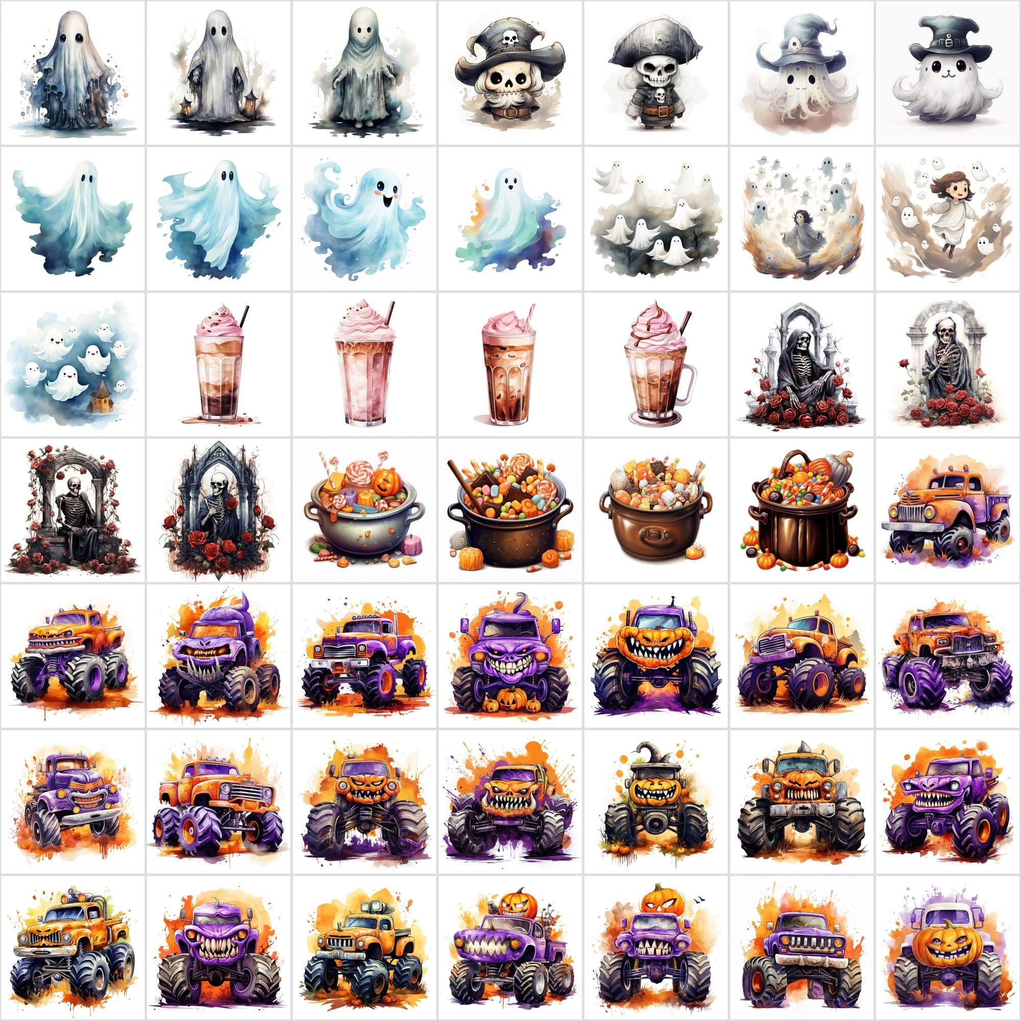 Premium Halloween & Cute Illustration Bundle - 424 PNGs in Transparent and White Backgrounds Digital Download Sumobundle
