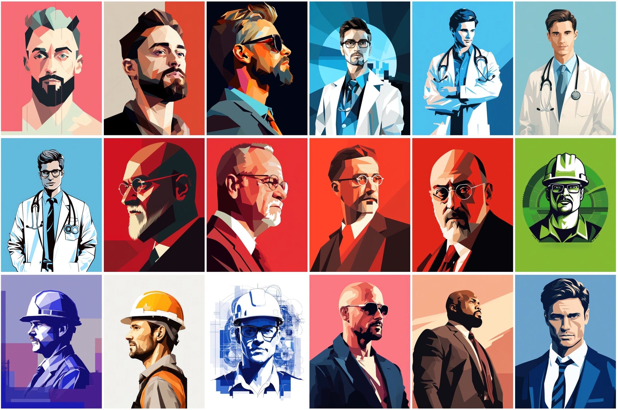 Premium Men's Profession PNGs - 110 High-Quality Colorful Images of Different Jobs Digital Download Sumobundle